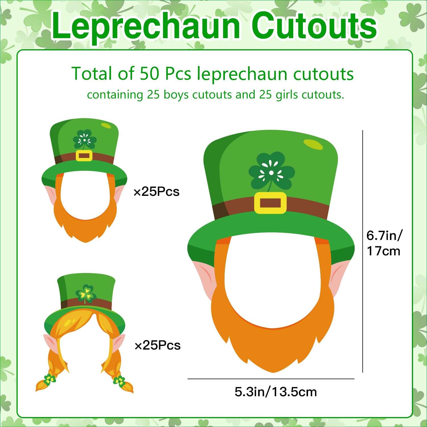 St. Patrick's Day Bulletin Board Decorations, 50Pcs Leprechaun Cutouts Decorations Hat and Beard with 100Pcs Glue Points Bulletin Board Decor for DIY Craft Classroom Home Shamrock Party Decoration 3