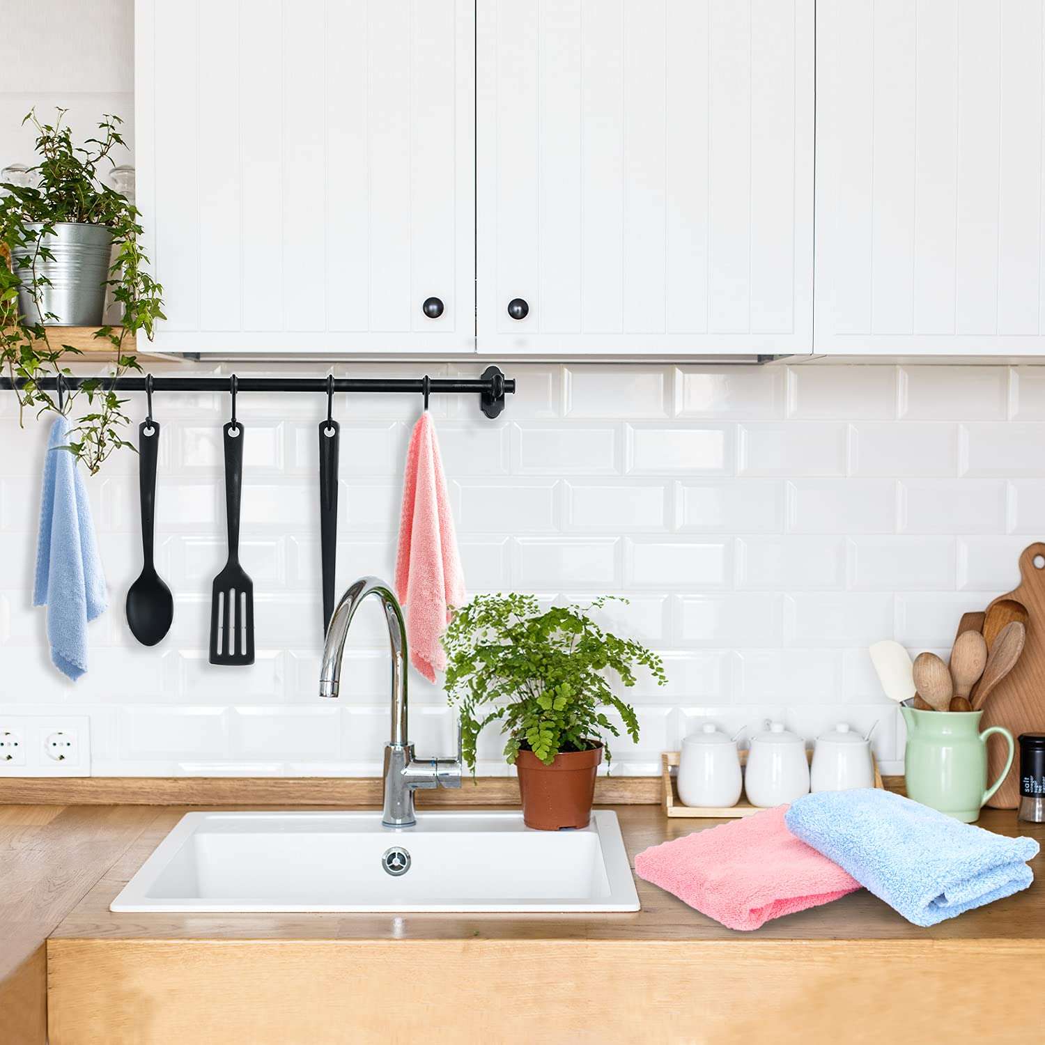 CHOOBY Kitchen Dish Towels 8 Pack, Super Absorbent Fast Drying Kitchen Rags, Coral Fleece Dish Towels, Nonstick Oil Dish Cloths Reusable Tea Towels and Ultra Soft Bar Towels 6