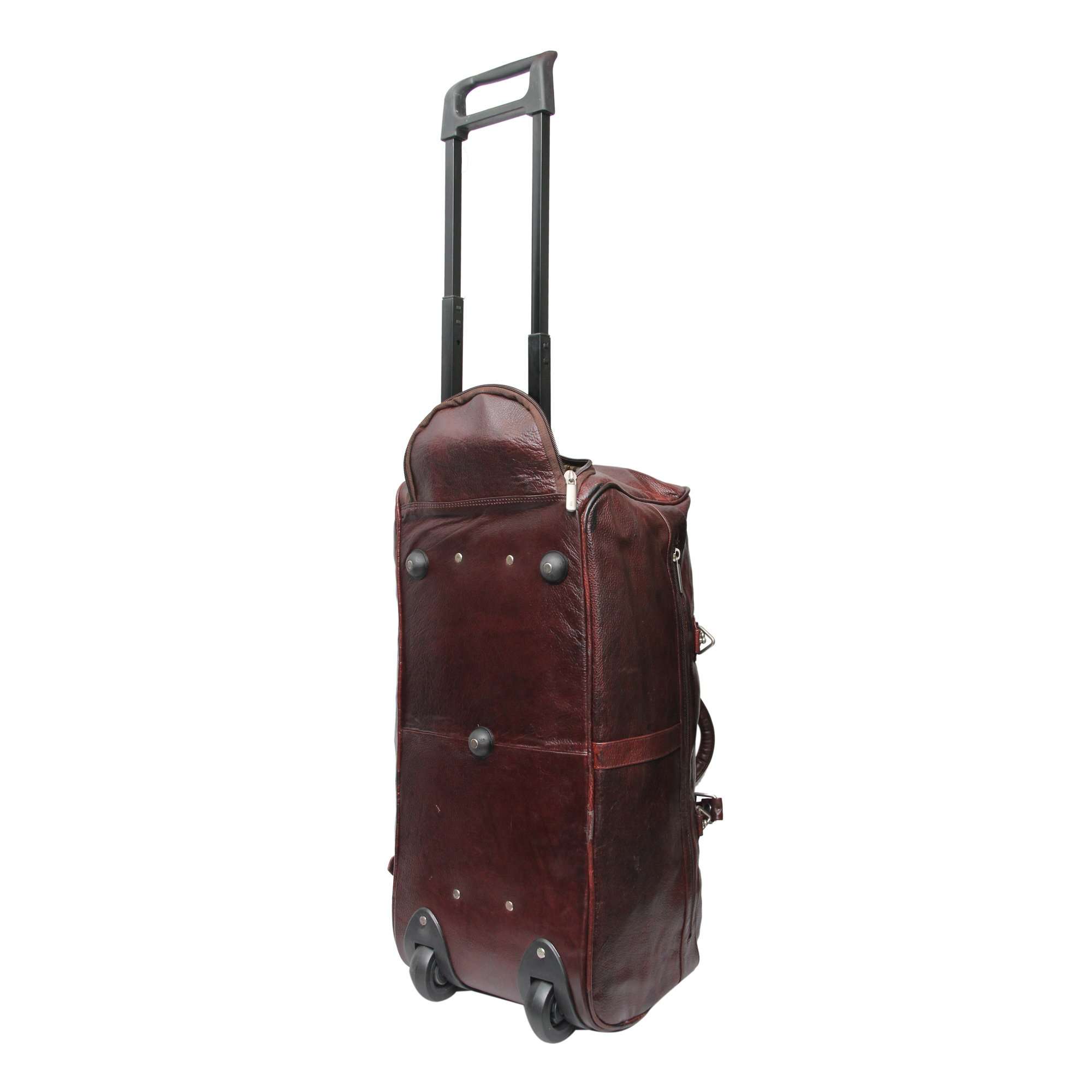 C Comfort Pure Leather 1400Cms Brown Softside Duffel Travel Duffle Trolley Bag with Wheels and Lock 5