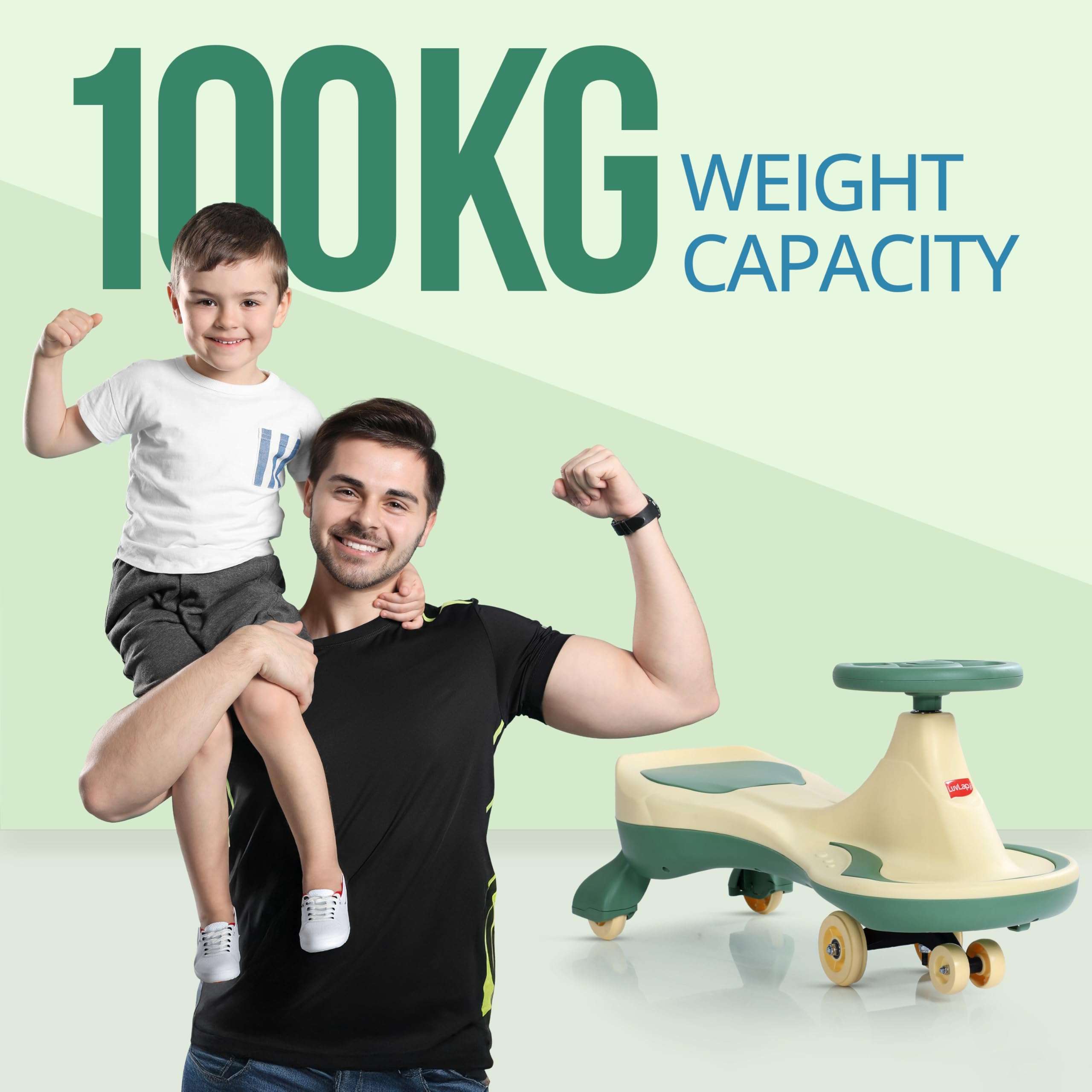 LuvLap Sunny Swing Car, Kids Push Car, Magic Car for Kids, Comfortable Seats & Durable, Ride On Magic Car for 3+ Years Baby Boy & Girl, Beige & Green 3