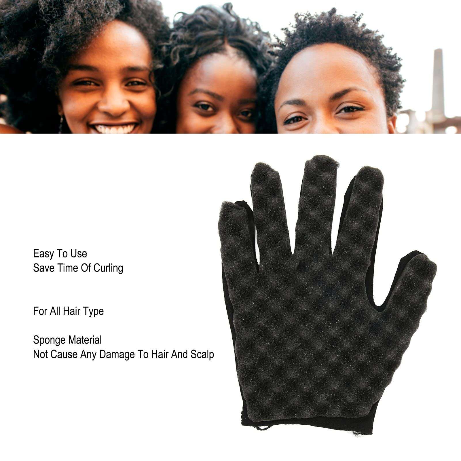 Hair Sponge Glove, Magic Curly Barber Curling Sponge Glove, Afro Coil Flexible Portable Hair Sponge, Brush Styling Tool Hair Brush Sponge Glove, 4