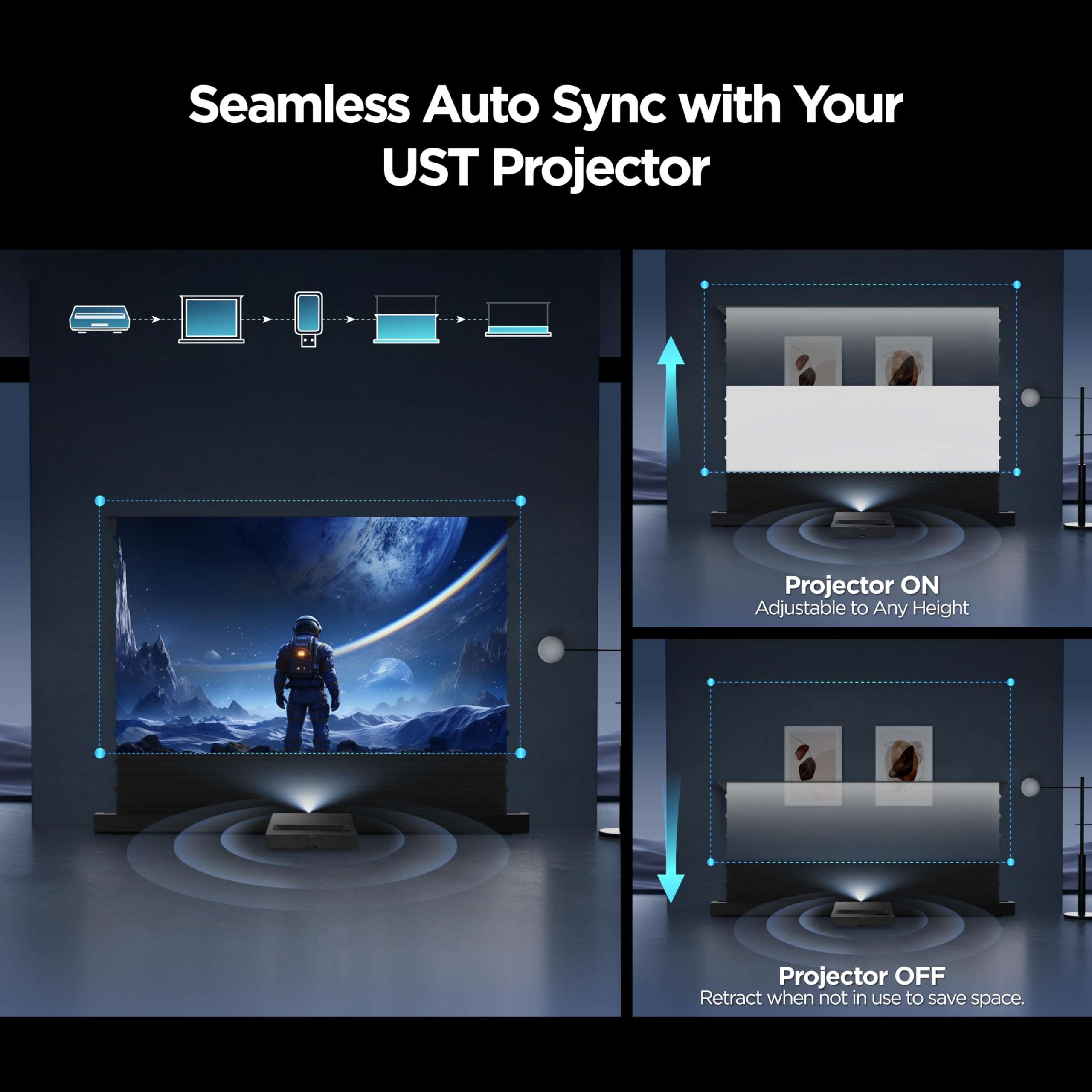 NothingProjector Projector Screen, 120 inch 4K UHD, Ambient Ceiling Light Rejecting ALR, Motorized Floor Rising Standing, 16:9, Projection for Ultra Short Throw Projectors, No Installation 3