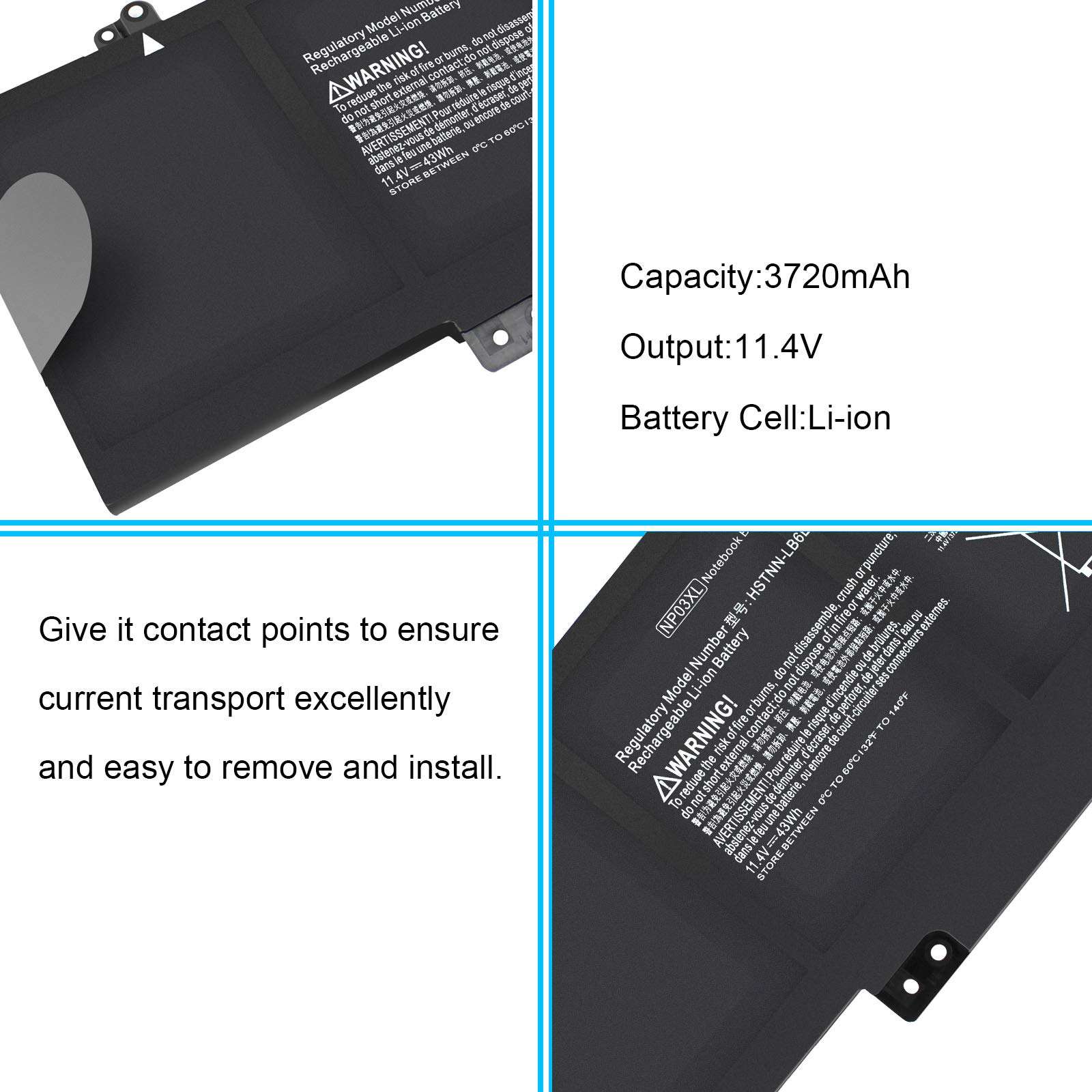 Gomarty 43WH NP03XL Notebook Battery for HP Pavilion X360 13-A010DX 13-A110DX 13-A012DX Envy 15-U010DX 15-U337CL HSTNN-LB6L TPN-Q146 TPN-Q147 TPN-Q148 TPN-Q149 760944-421 6
