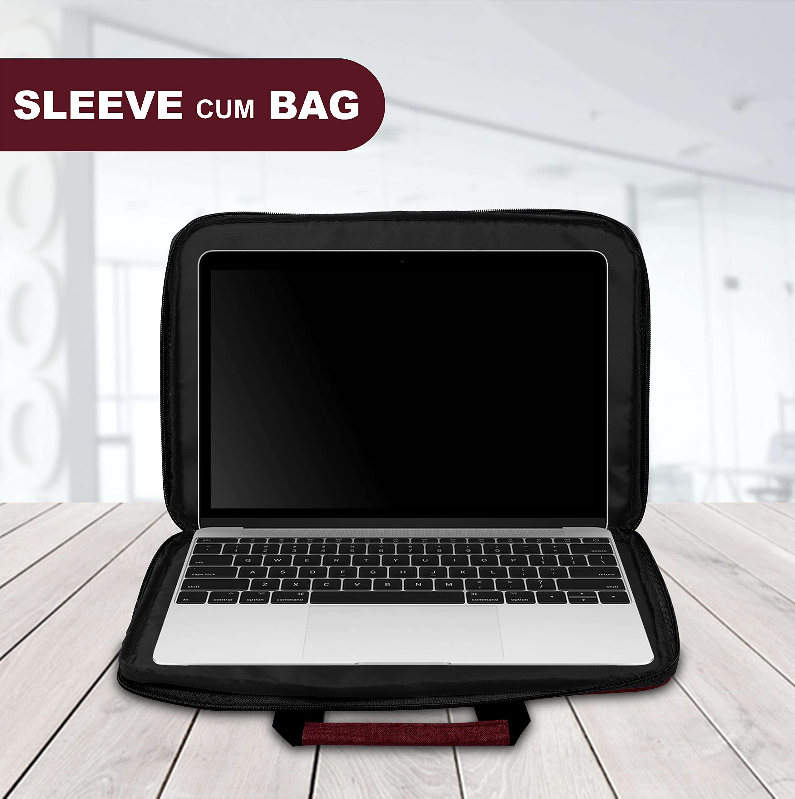 Alifiya Polyester Laptop Sleeve Cover Bag 15.6 Inch with Charger Pouch for MacBook / Lenovo / Dell / Surface Pro / Asus / HP (Maroon_L22, 180 Degree Opening) 2