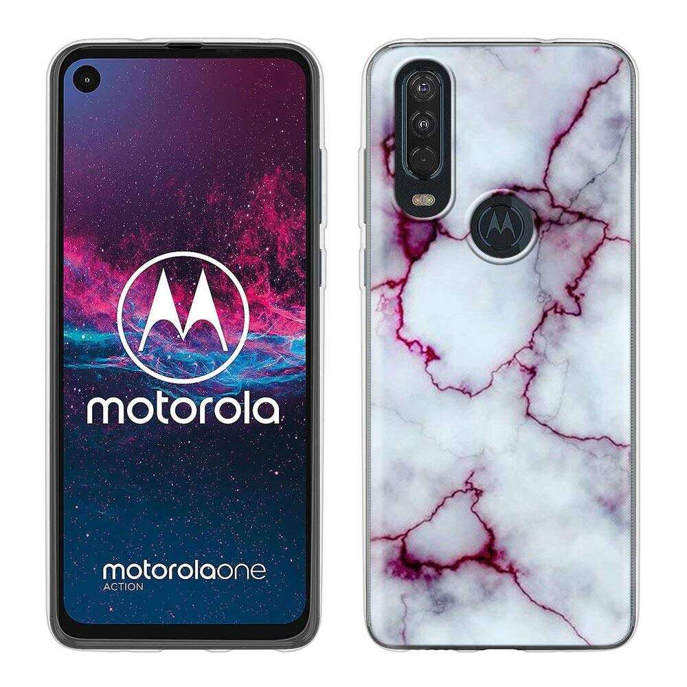 Yoedge Case for Motorola One Action, Clear Slim Silicone Phone Case Cover with Pattern Design for Women Girls, Thin Shockproof Gel TPU Back Bumper Skin for Motorola One Action 【6.3"】, Marble 1