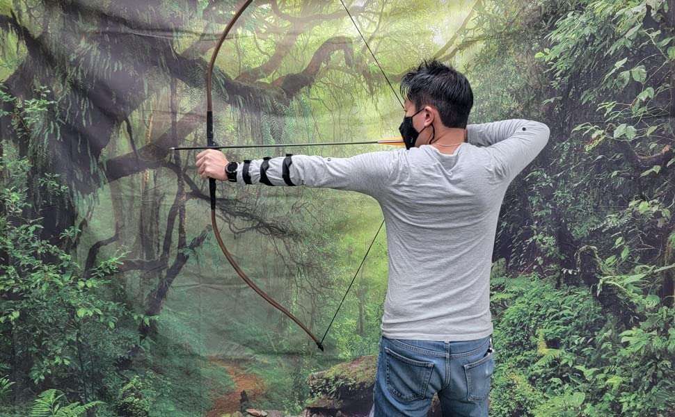 SAS 30-35lbs 22-29" Robinhood Long Bow for Adult/Youth w/Belt Quiver, Armguard, Finger Tab, Arrow Rest, Target Face and 2 x Arrows (Black) 4