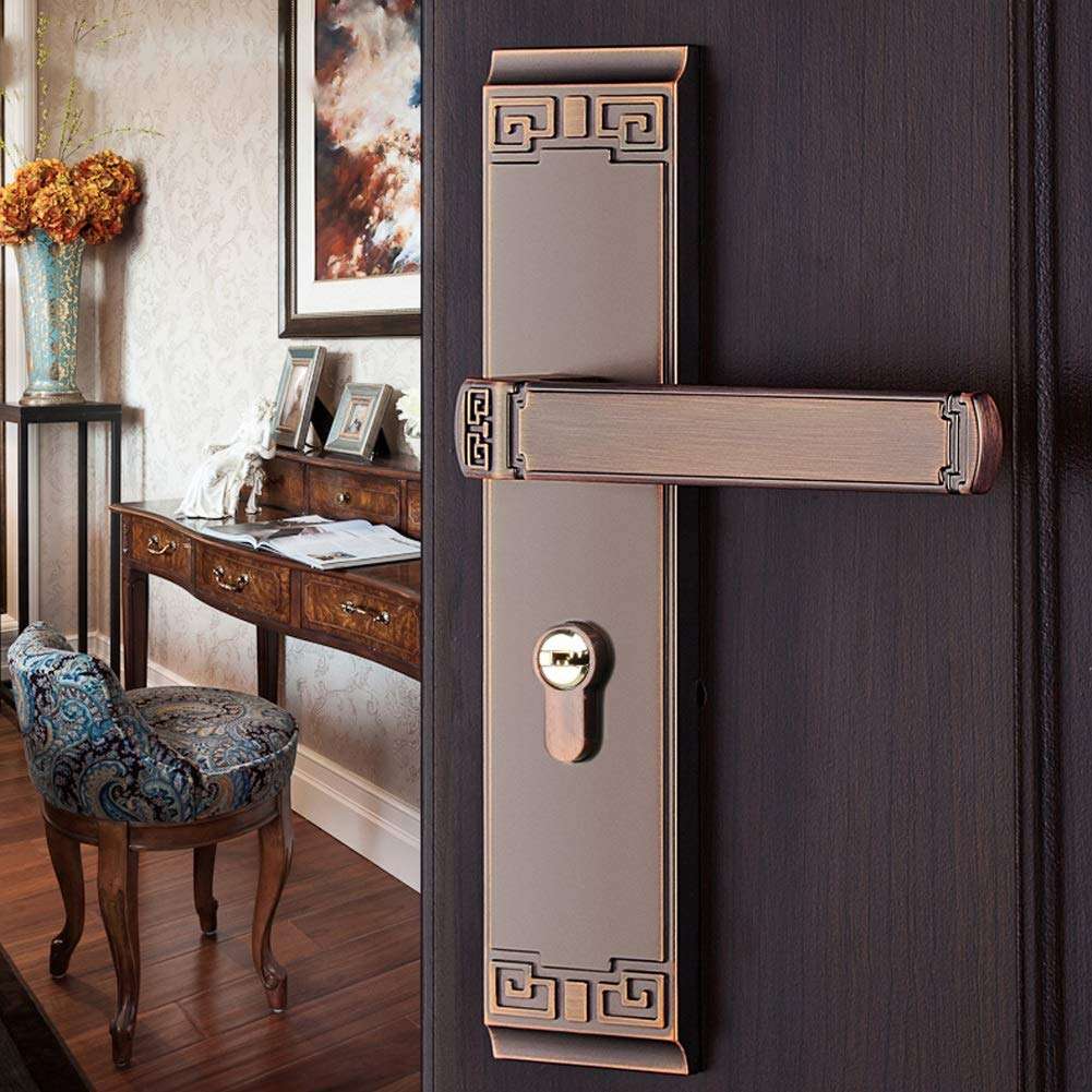 ZHJING Door Handle Bar Door Lock Door Handle Through Bolts Silent Door Handle Thumb Toilet (Color : Red) 6