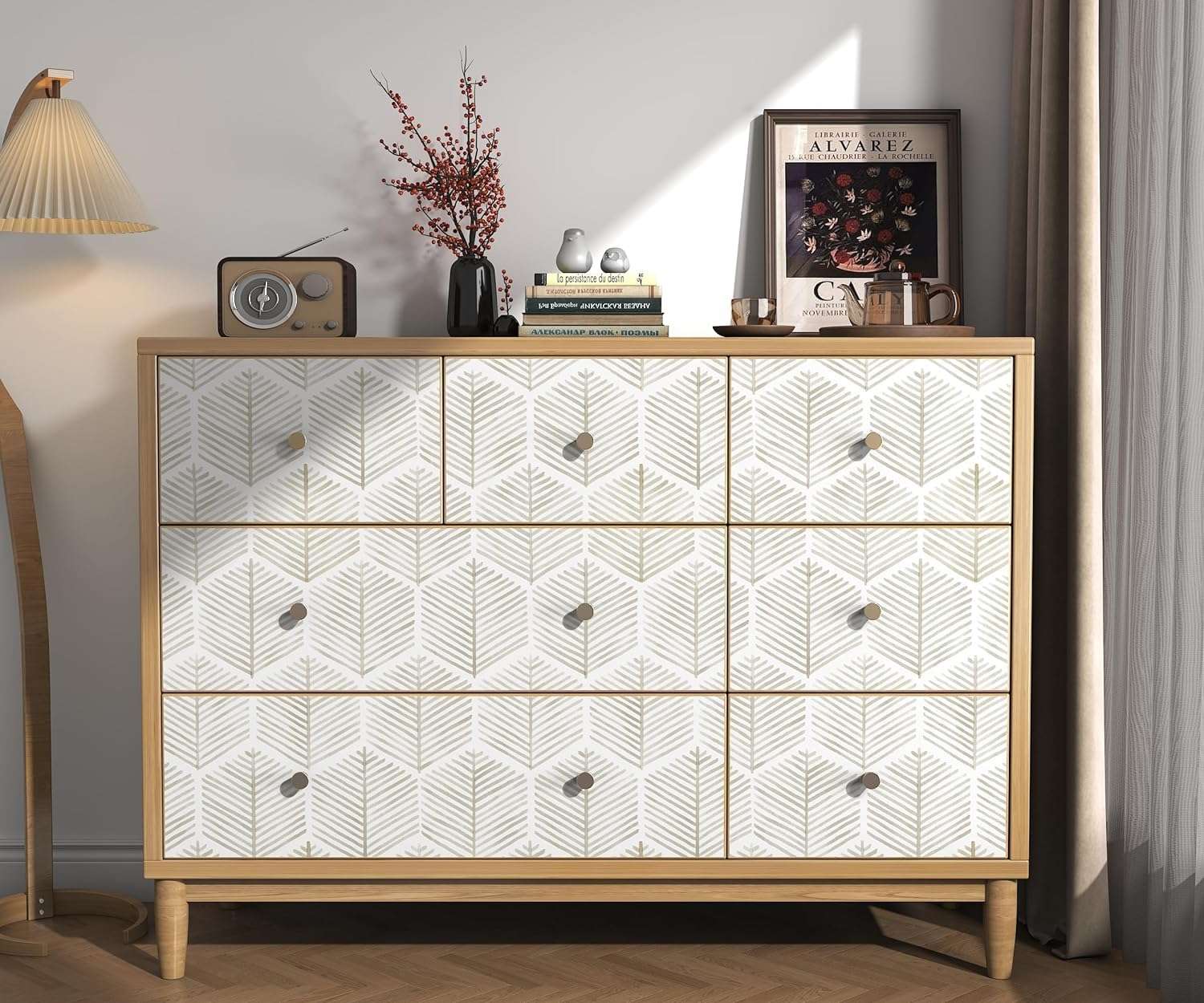 TEKCOOL Modern Peel and Stick Wallpaper Boho Contact Paper for Cabinets and Drawers Self Adhesive Wallpaper Removable Wallpapers for Bedroom Geometric Walpaper for Bathroom Beige/White 45 * 300. 3