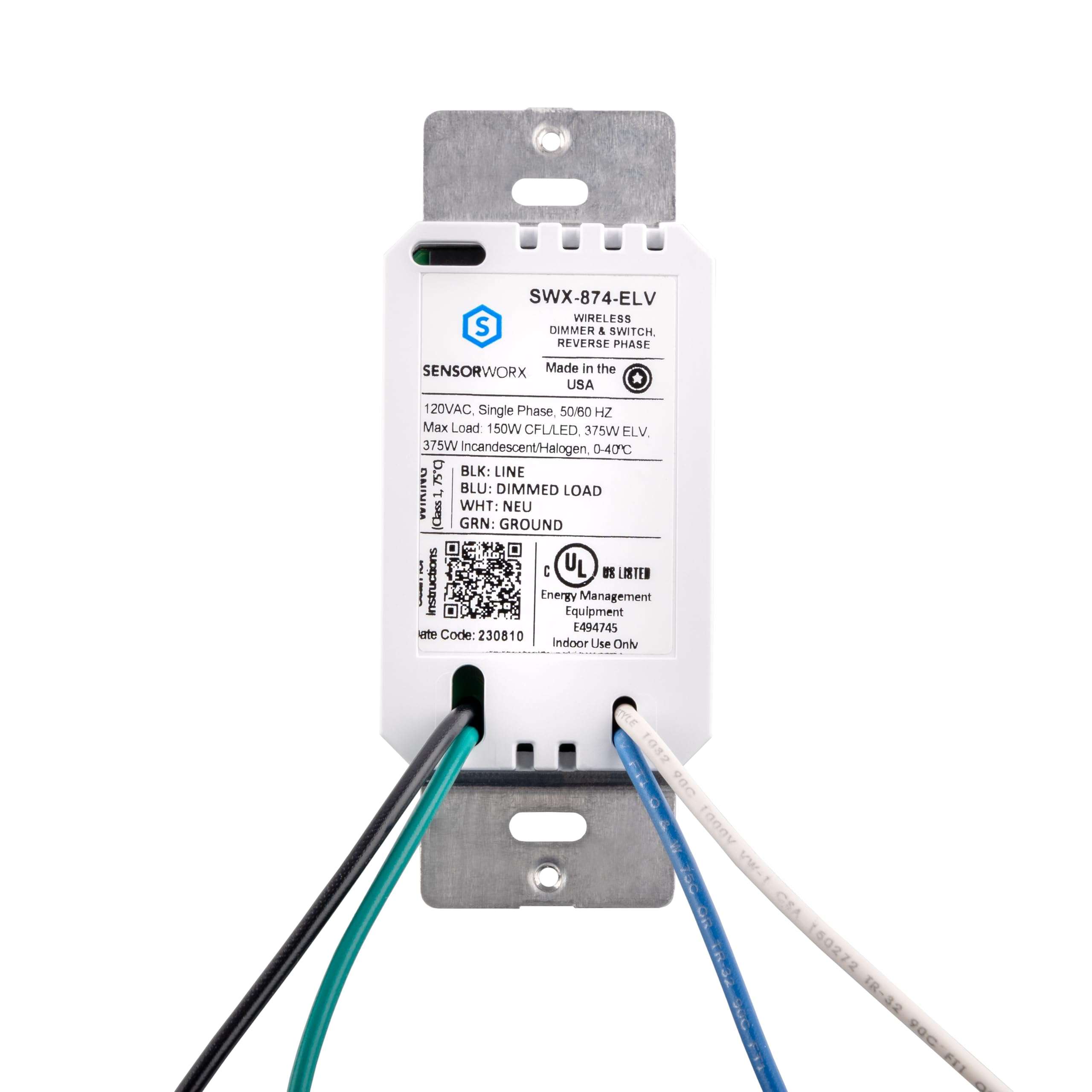 SENSORWORX SWX-874-ELV-WH Sensor Light Switch Dimmer (0-10v) in White - Dimmer Light Switch with Phase Dimming Load Controller, Links Up to 30 Wireless Devices 6