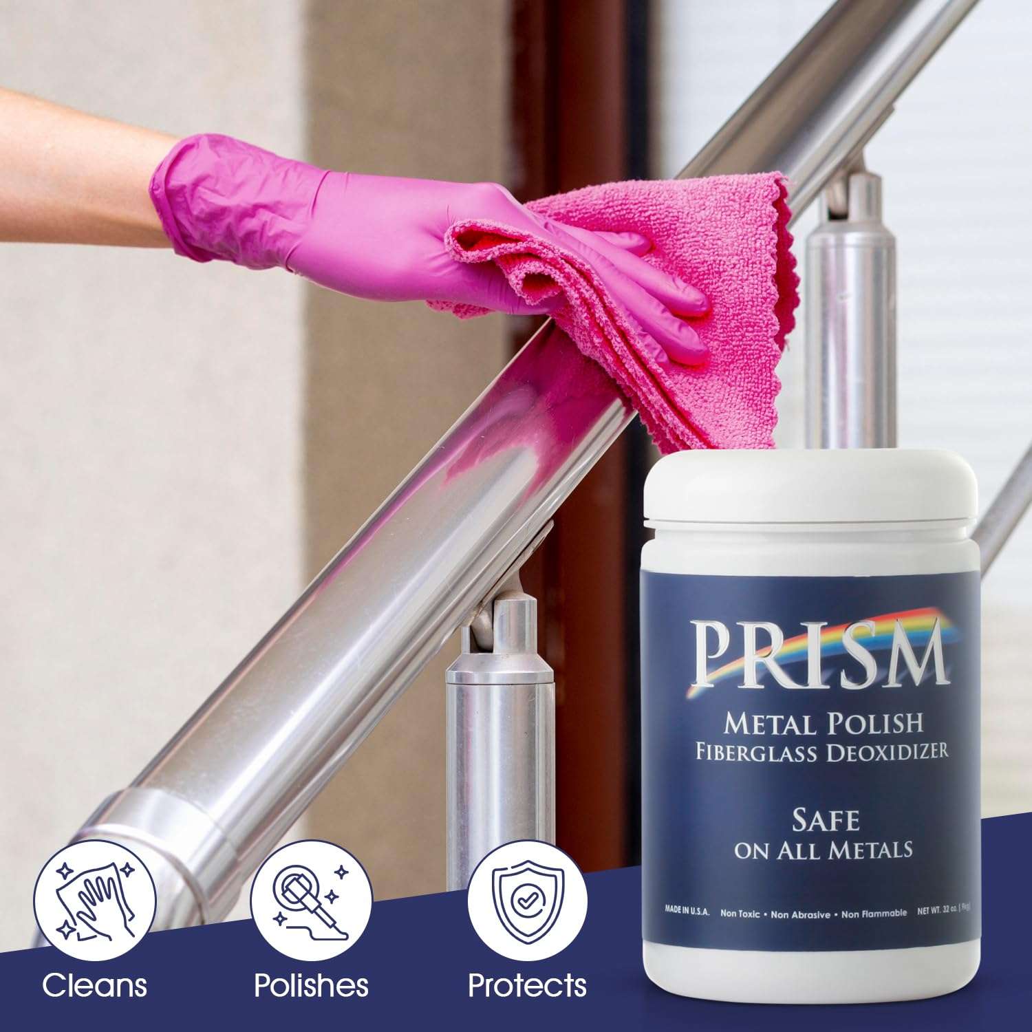 Prism Polish Metal Polish 32 Oz - Achieve a Brilliant Shine on Aluminum, Chrome, Stainless Steel, Brass, Silver, Nickel, Gold, Silver and More. Safe for Boat, Car, Motorcycle, Home and Business. 6