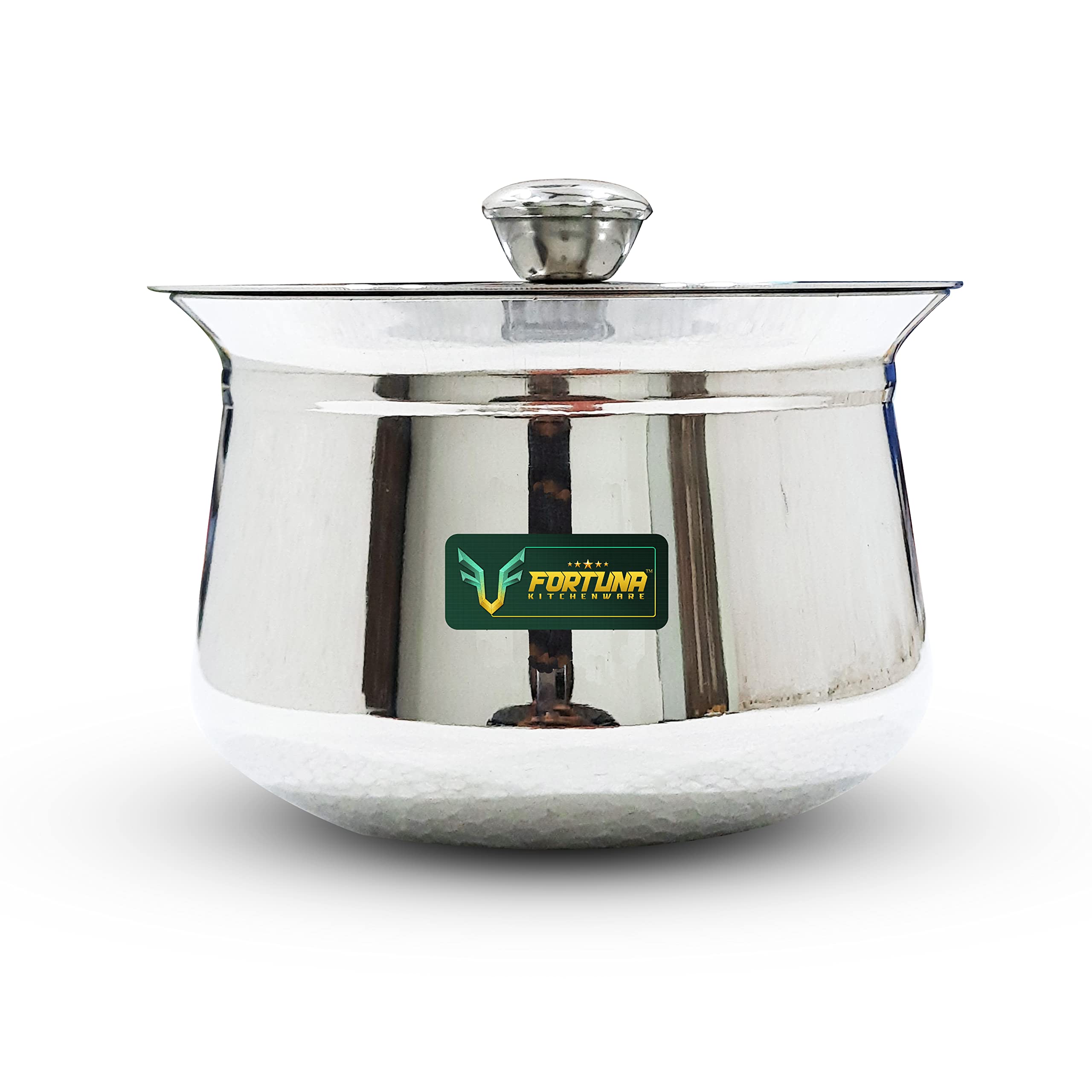 FORTUNA KITCHENWARE - 1000ml, Heavy Gauge Dahi Handi/ Curd Pot/ Milk Pot Stainless Steel Utensils Set, Highly Polished Vessels for Cooking and Serving Utensils for Kitchen with Lid & Knob