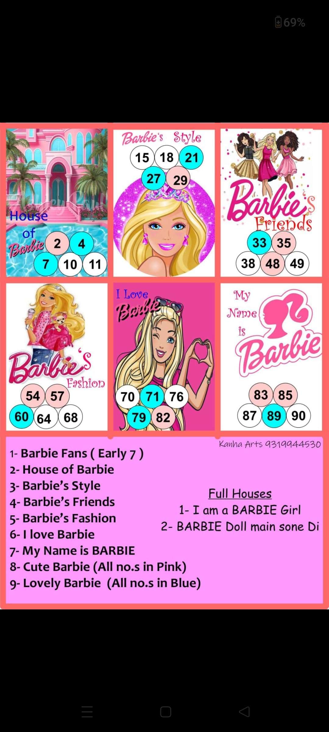 Kanha Arts Barbie Themetambola Tickets & Jungle Safari Theme Tambola Ticket Durable Hard Card Sheet Material for Interactive Learning & Play 3