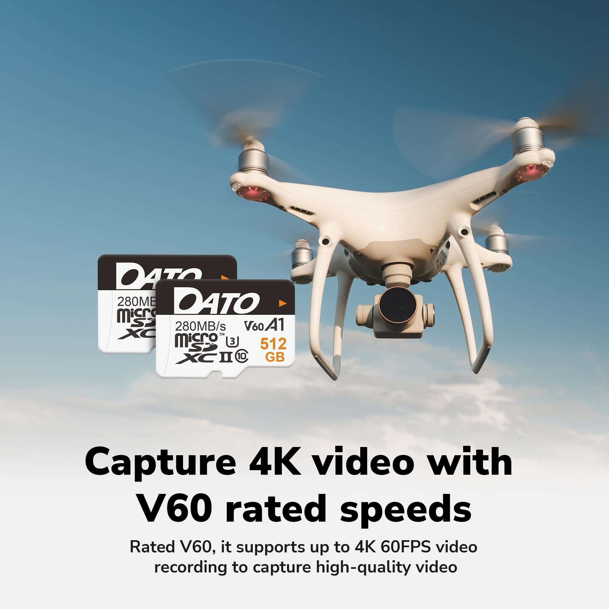 DATO 128GB Lightning microSD Card, UHS-II, A1, C10, U3, V60, Full HD, 4K, Up to 280/180 MB/s microSDXC Memory Card with Adapter, for Phones, Cameras, Portable Gaming Devices 5