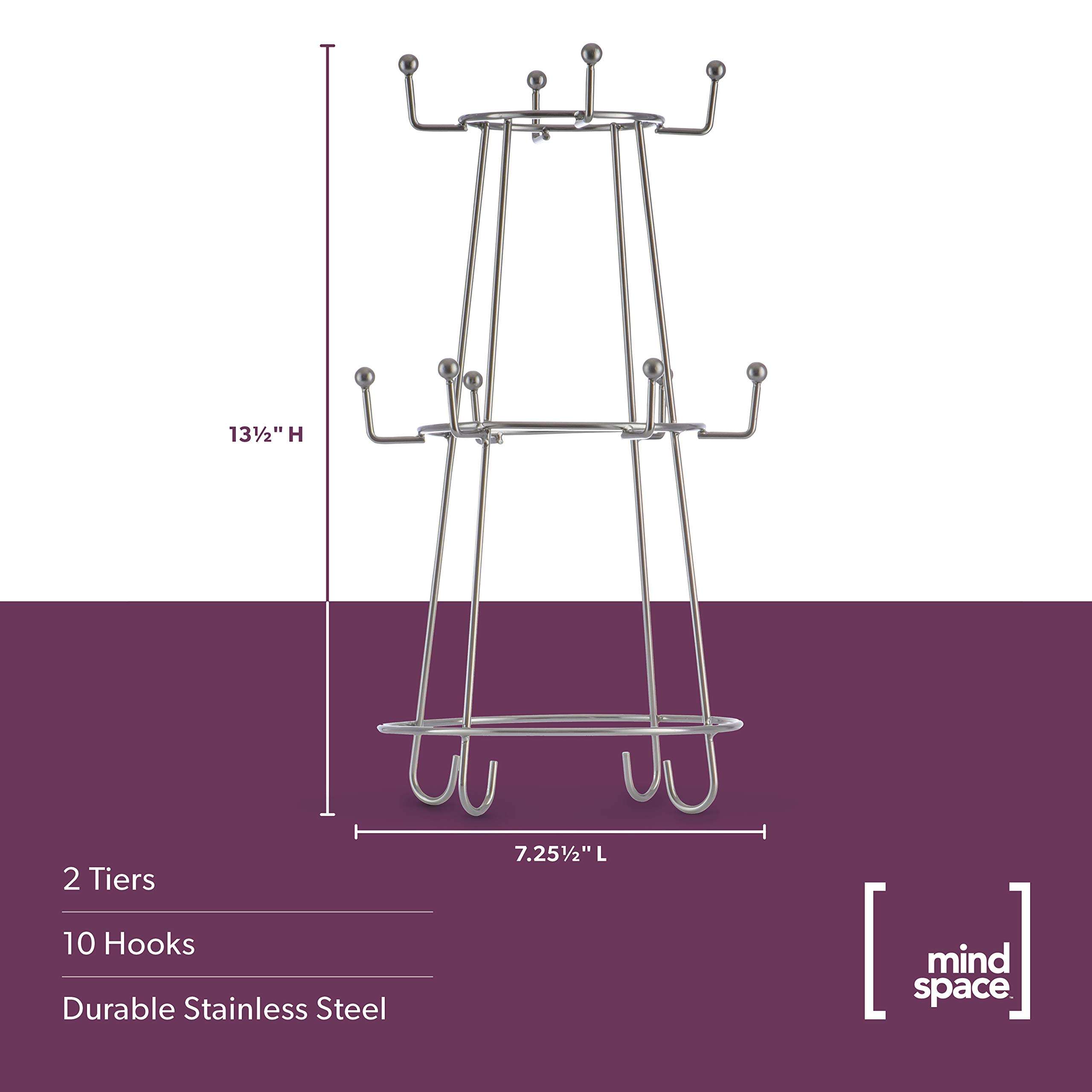 Mindspace Coffee Mug Holder, Mug Rack - Coffee bar Accessories, Kitchen Counter Organizer, Tea Cup Rack Stand with 10-Hooks, Cup Rack for Counter | The Wire Collection, Stainless Steel 6