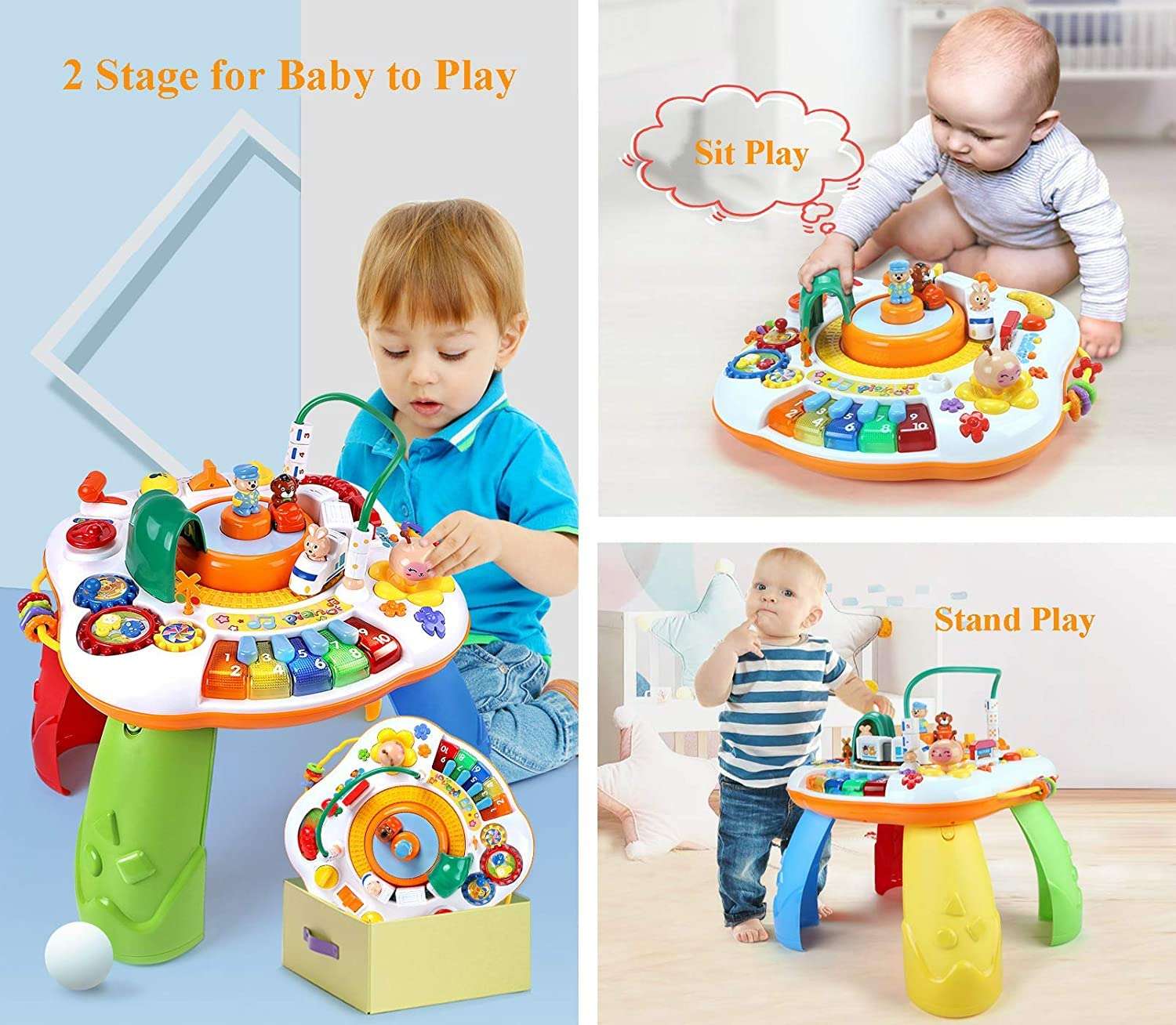 Musical Railway Learning Table Toys of Arcanine, Multi-Function Educational Game Activity Table, Discover & Play Piano Keyboard Learning Toys for Baby Infant Toddlers Kids 10 Month Years Old and Up 3