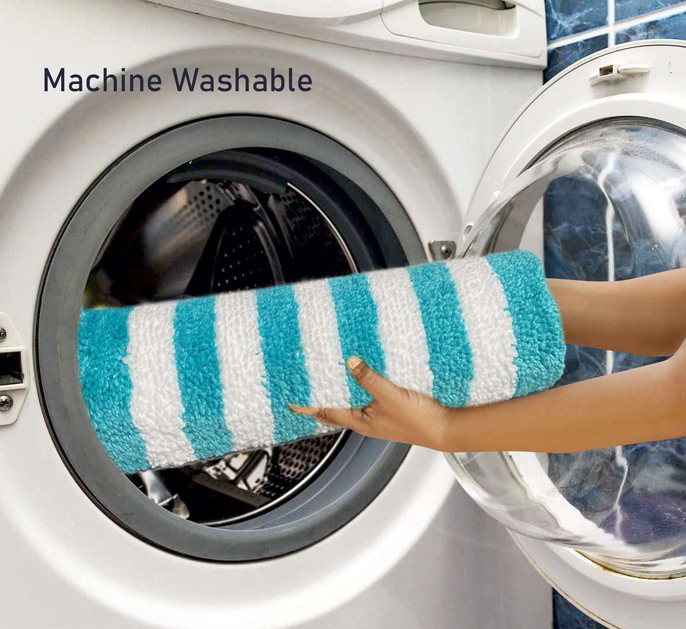 Roseate Elegance Super Soft (40x60 + 40x50 cm) Microfibre Solid 2000 GSM Mat with Contour Super Absorbent Anti Skid Mats for Bathroom/Bedroom/Kitchen/Door Mat/Floor Mat (Peacock) Pack of 2 5