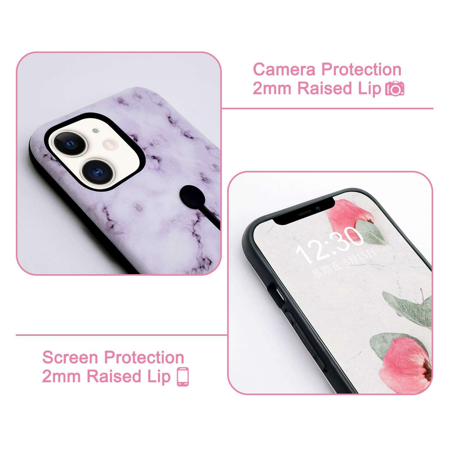 Omio Compatible with iPhone 12 Marble Case Stone Pattern Cover Finger Ring Loop Strap Grip Holder Kickstand Stand Ultra Thin Slim Fit Dustproof Protective Shockproof Dual Layer Case 4