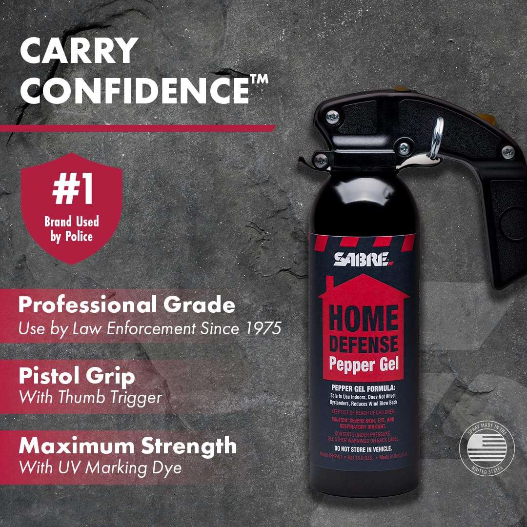 SABRE Red Home Defense Pepper Gel With Wall Mount For Easy Access, Max Strength OC Spray, UV Marking Dye Helps Identify Suspects, Full Hand Grip For More Accurate Aim, Secure Pin Safety, 32 Bursts 2