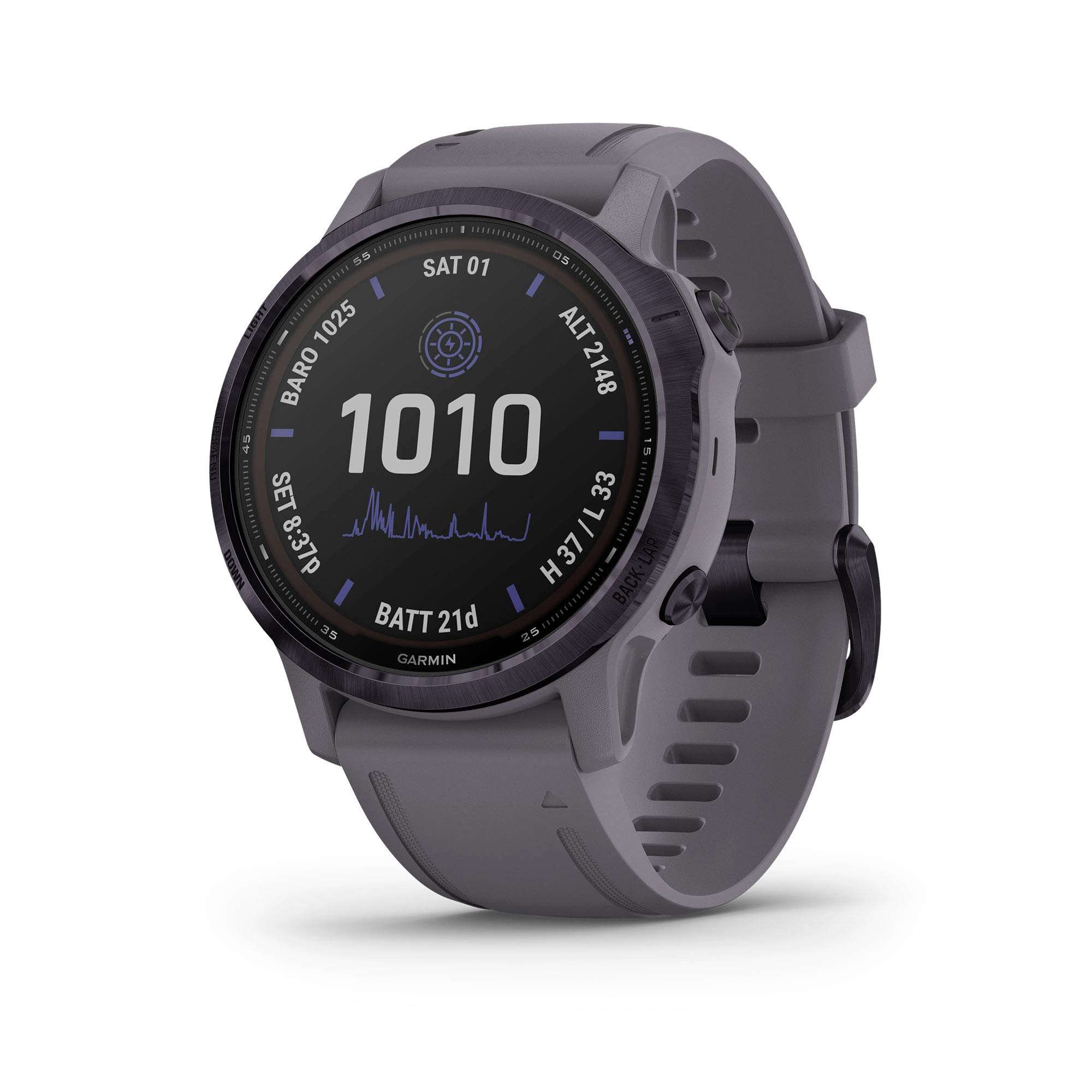 Garmin Fenix 6s Pro Solar, Smaller-Sized Multisport GPS Watch with Solar Charging Capabilities, Advanced Training Features and Data, Amethyst Steel 1