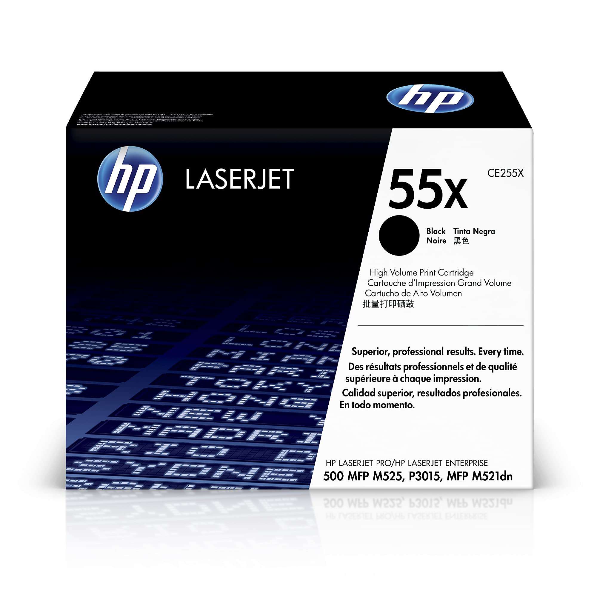 HP 55X Black High-yield Toner Cartridge | Works with HP LaserJet Enterprise 500 MFP M525 Series, HP LaserJet Enterprise P3015 Series, HP LaserJet Pro MFP M521 Series | CE255X 1
