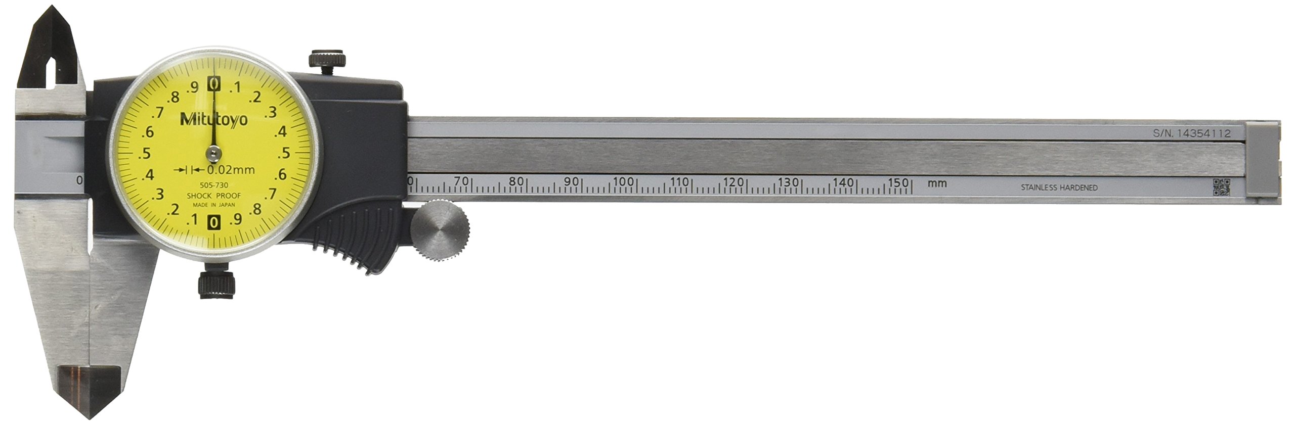 Mitutoyo 505-730 Dial Caliper, 2 mm/Rev, 0 mm-150 mm, 0.02 mm with a NIST-Traceable Calibration Certificate with Data