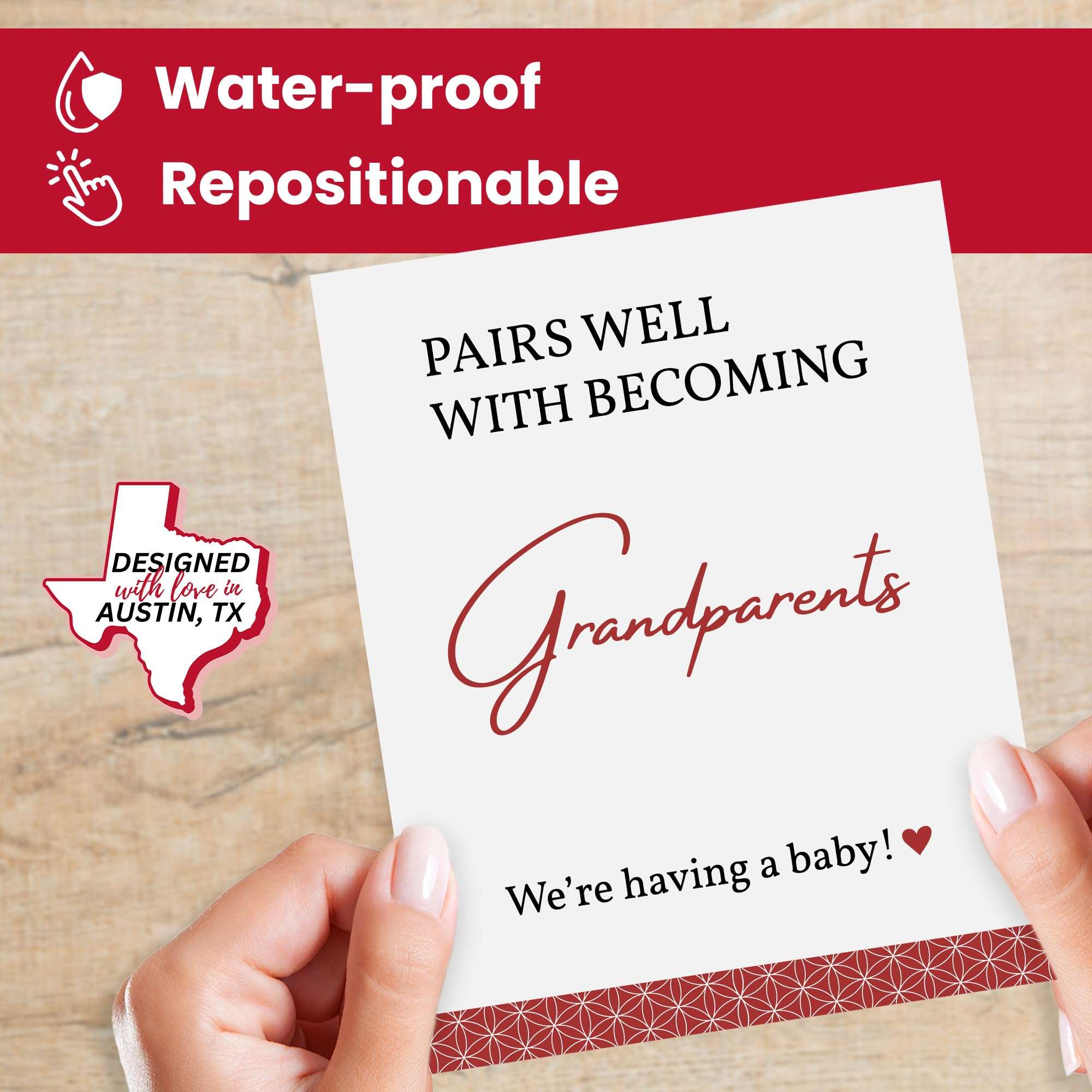 Pregnancy Announcement For Grandparents Wine Bottle Label, Baby Reveal Ideas For Grandparents Announcement Gifts, First Time Grandparents Gifts, Set Of 5 Easy To Apply Stickers, Designed In Austin, TX 4