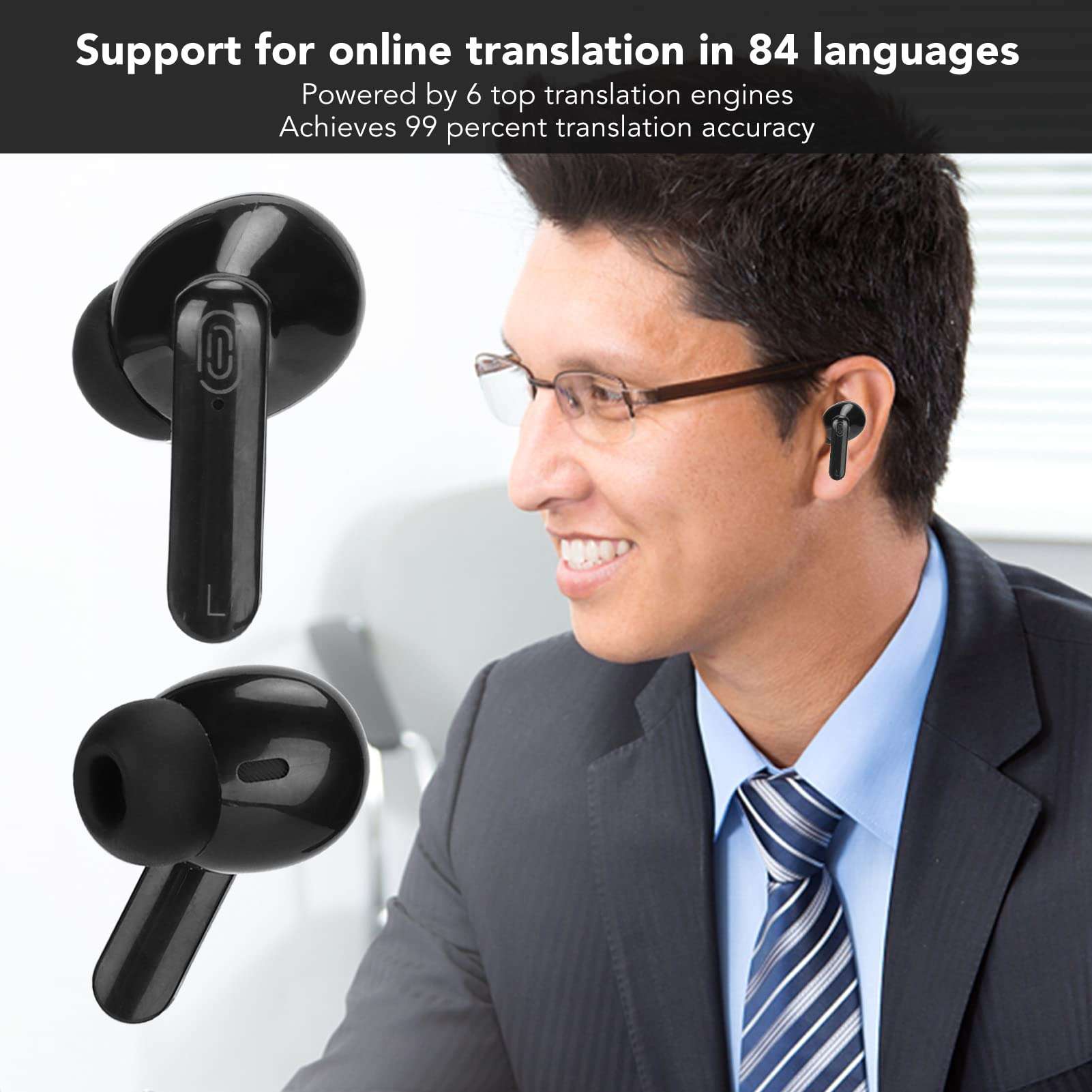 Sanpyl Language Translator Earbuds, 84 Languages 5 Translation Modes, Bluetooth 5.1 Real Time Simultaneous Translation, Bluetooth Translator for Travel (Black) 2