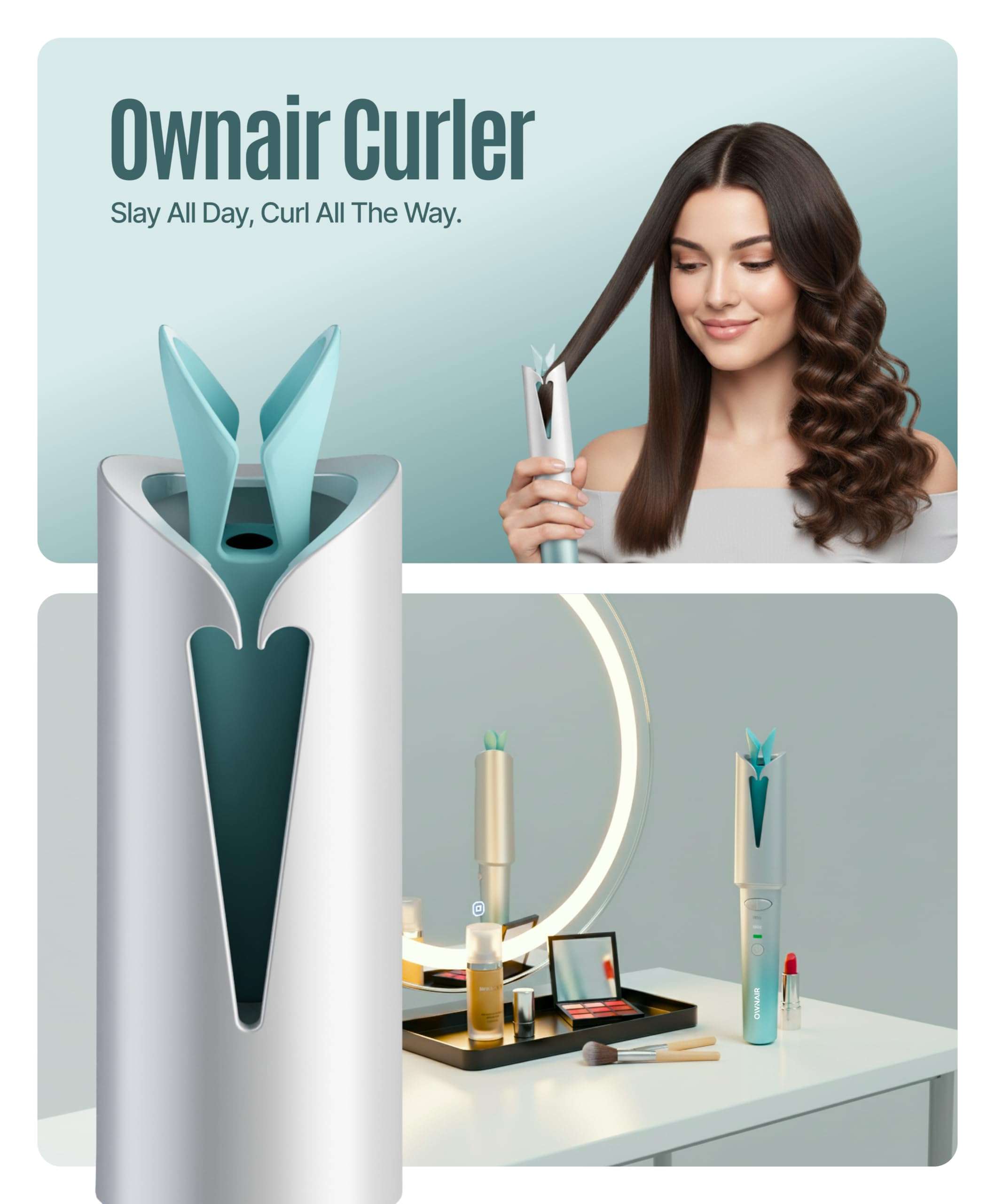 OWNAIR Automatic Hair Curler for Women | Cordless Hair Curler Machine – Dual Modes (Left/Right), 2 Temp Settings (160°C & 190°C), 4200mAh USB-C Rechargeable Iron with 360° Swivel Barrel 4