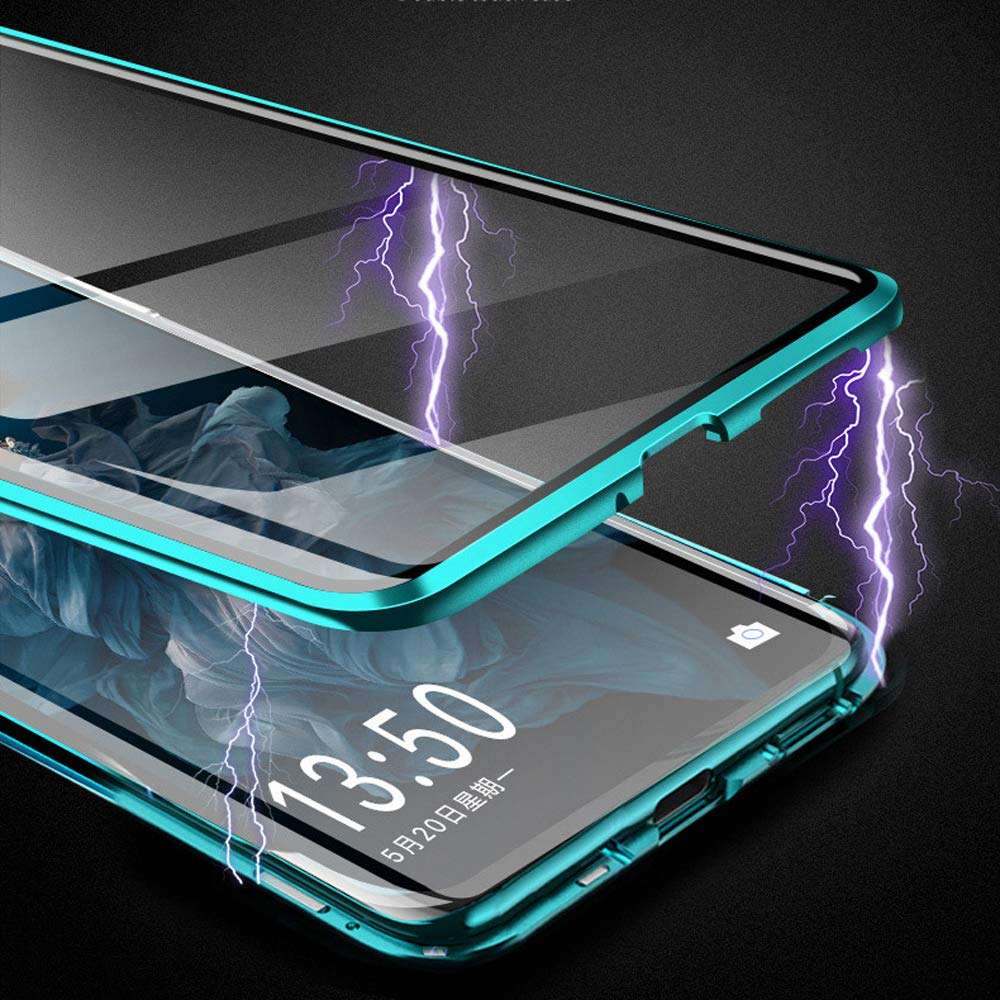 Compatible with Xiaomi Redmi Note 8T (6.3 inch) Case, Jonwelsy 360 Degree Front and Back Transparent Tempered Glass Cover, Strong Magnetic Adsorption Technology Metal Bumper for Redmi Note 8T (Black) 4