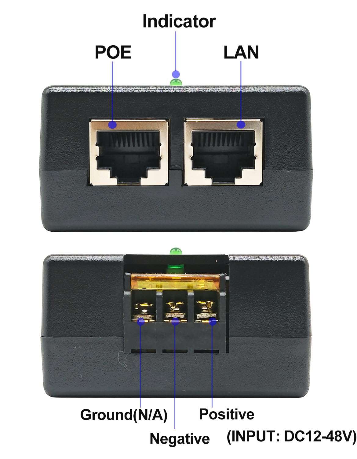 Gigabit DC PoE+ Injector | 12V 24V (12-48V) DC Input | 50V 30W DC PoE+ Out | DC-DC Convertor + 802.3 af/at Solar PoE Injector Adapter for ePMP2000/3000, Force400/425, Q61, PoE Lighting 3