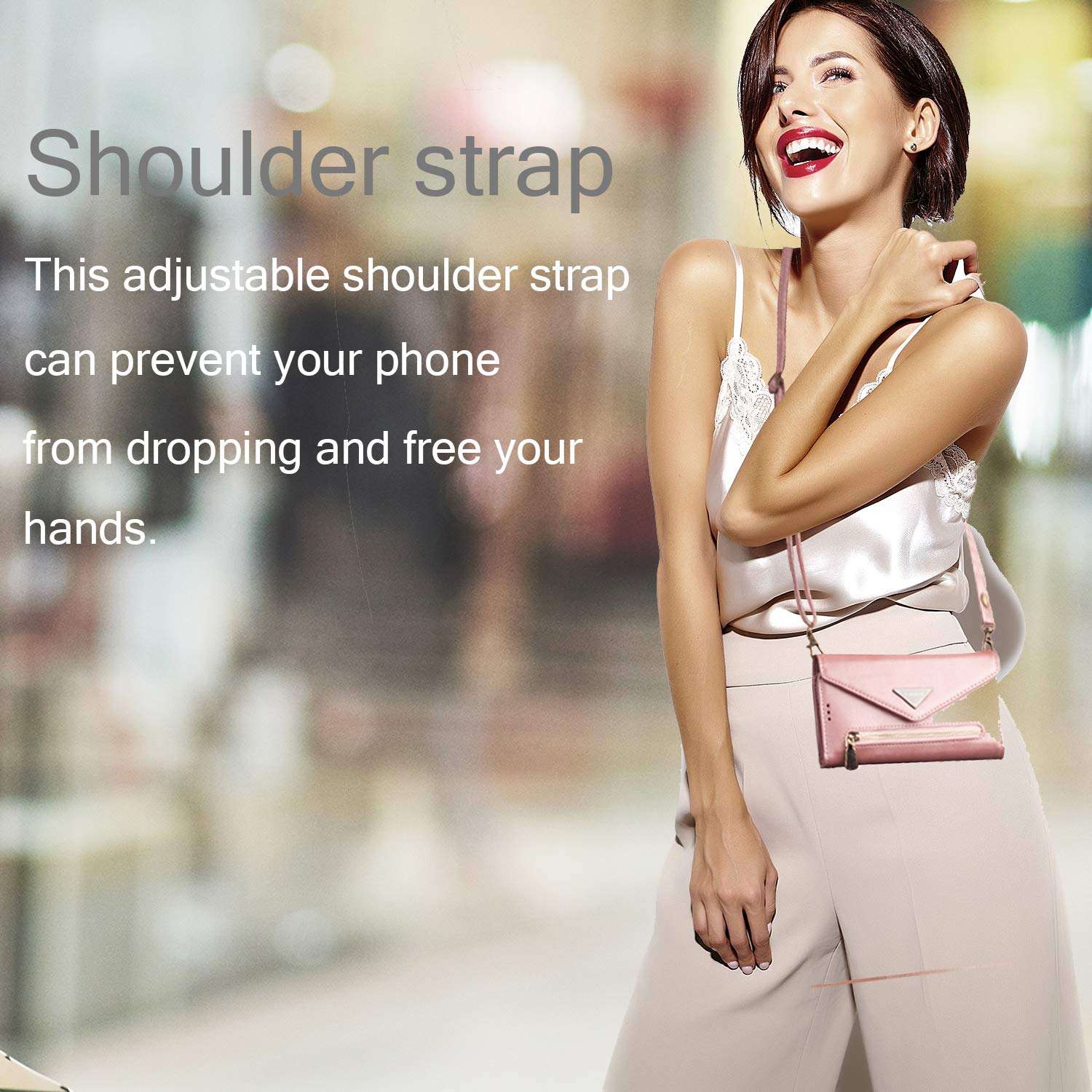 Harsel 7 Card Slots PU Leather Crossbody Wallet Women Purse Magnetic Closure Zipper Kickstand Folio Flip Handbag Case Protective Cover with Shoulder Strap for iPhone 11 Pro (Rose Gold) 6