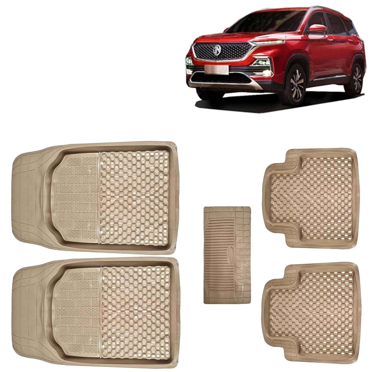 KINGSWAY 3G PVC Rubber Car Foot Mats Compatible with MG Hector (Year 2019-2022), Universal Size Floor Mat, Complete Set of 5 Pcs, Waterproof and Washable, Beige Color 1