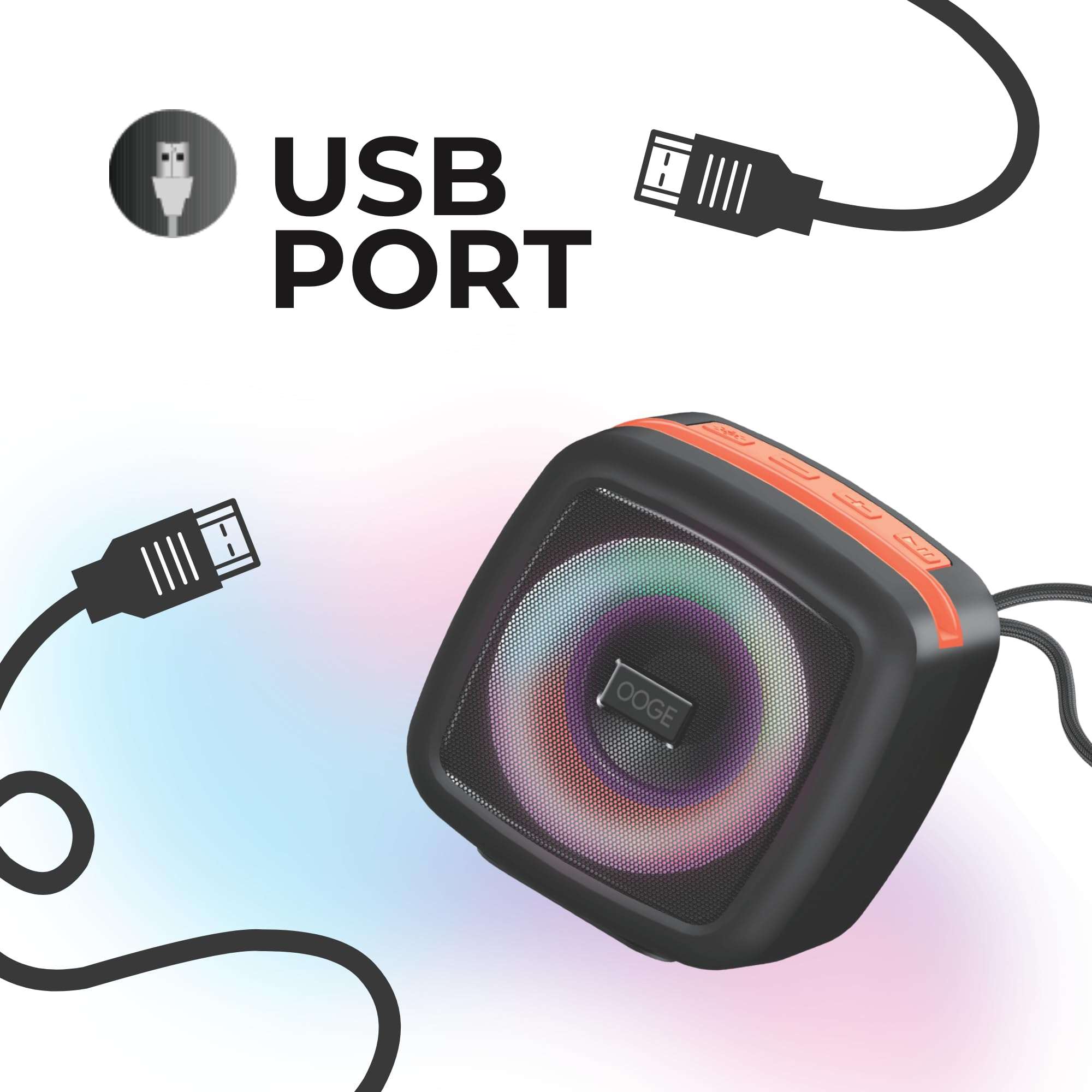 OOGE Vibebox 1000 Bluetooth Speaker | 7W Wireless Speaker with AUX & USB Port | RGB Lights | Type-C Charging | Bluetooth 5.3 | Deep Bass | Compact & Stylish | Black 6