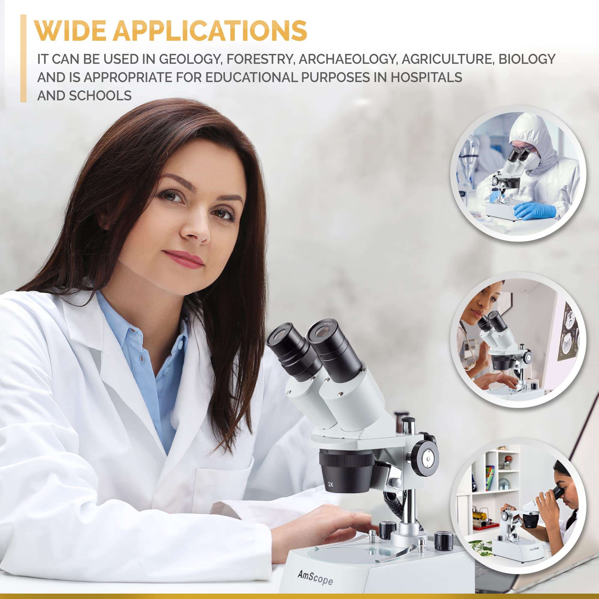 AmScope SE306R-P-LED Forward-Mounted Binocular Stereo Microscope, WF10x Eyepieces, 20X and 40X Magnification, 2X and 4X Objectives, Upper and Lower LED Lighting, Reversible Black/White Stage Plate, Pillar Stand, 120V or Battery-Powered 5