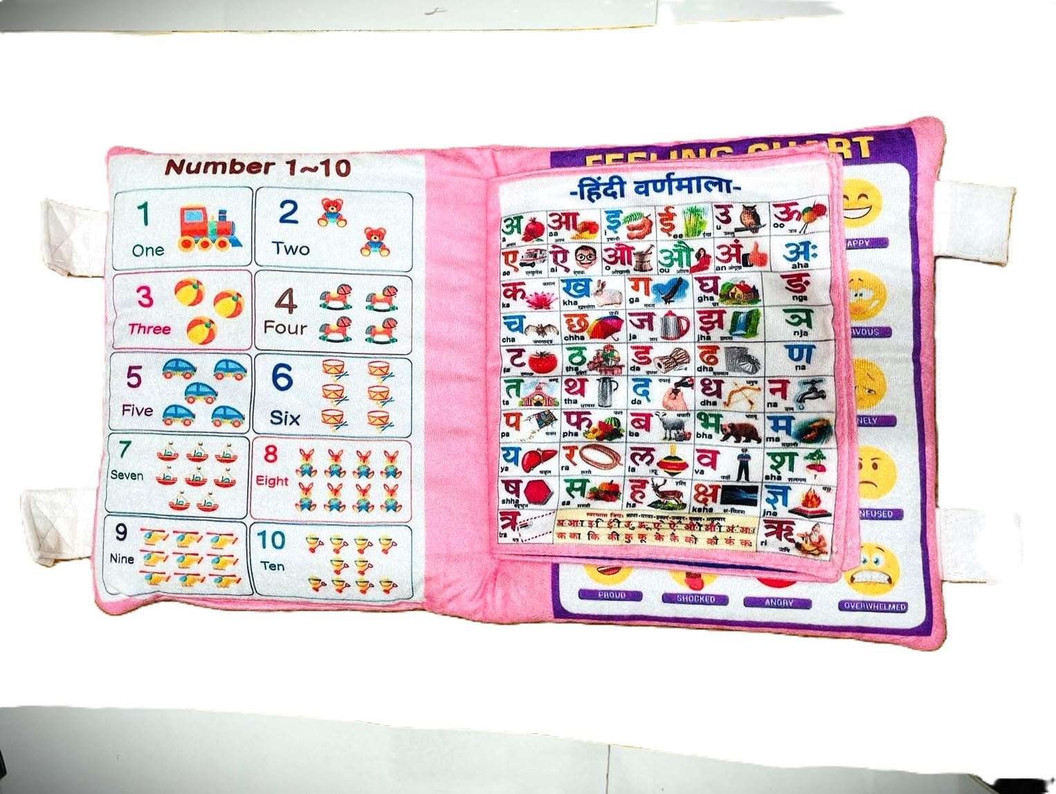 NISHOMES Unicorn Learning Cushion Pillow Book for Kids 2 Languages ​​to Learn - English and Hindi, Soft Fabric Cloth Books, Developmental Books for Kids Boys and Baby Girls 5