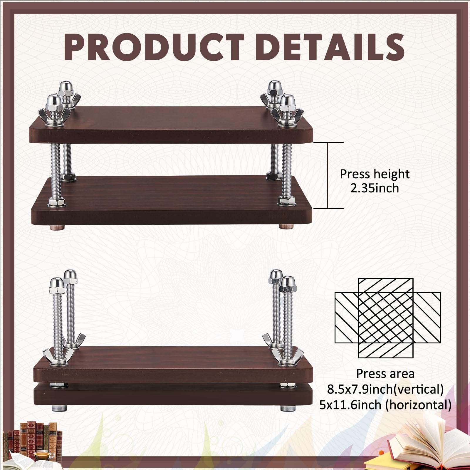 Sasylvia Book Press Bookbinding 11.6 x 7.9 Inch Bamboo Wooden Book Press Portable Book Binding Kits Handmade Book Binding Tools for Beginners Bookbinding Supplies 4