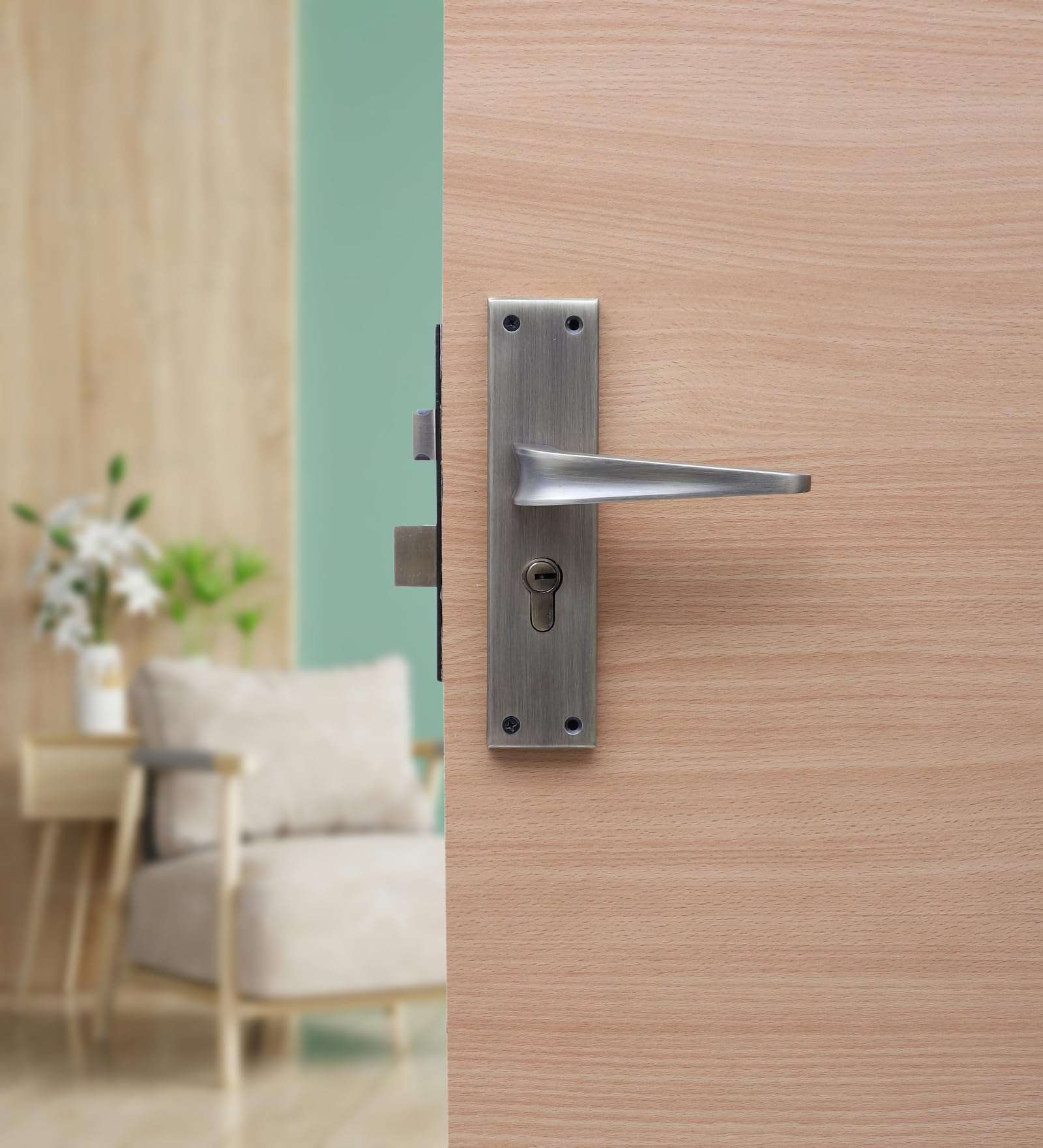 Two Moustaches 5 Inches Antique Brass Finish Aluminium Mortise Lock Door Handles Plate Set, Door Handles for Main Door, Handle Locks for Bedroom/Bathroom, Complete Mortise Lock Set (with Lock)