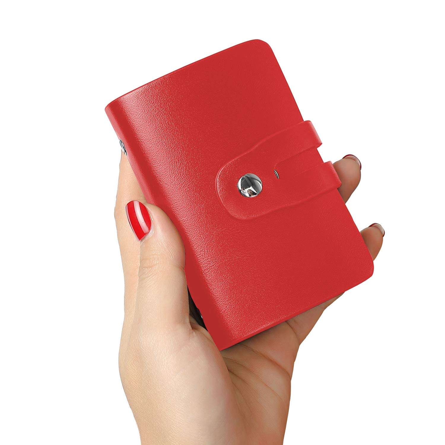 Leather Business Card Organizer, RFID Credit Card Holder with 26 Card Slots, Portable Business Card Holder and Credit Card Organizer for Carrying Business Cards or Credit Cards with You (Red)