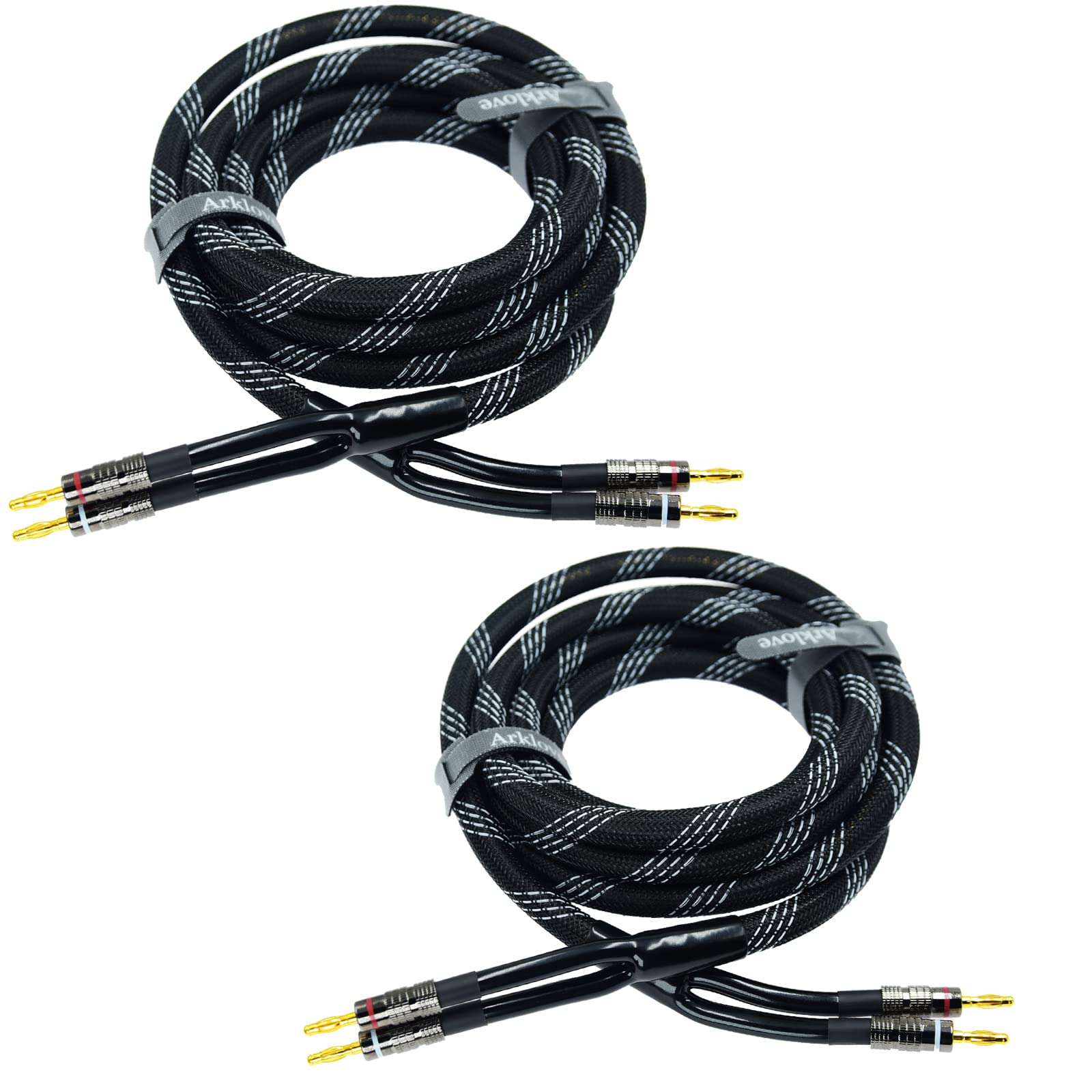 Arklove 2pack 6ft feet 12awg Premium Heavy Duty Braided Wire Dual Banana to Banana Gold Plated Plug Speaker Cable OFC Oxygen-Free Copper 1