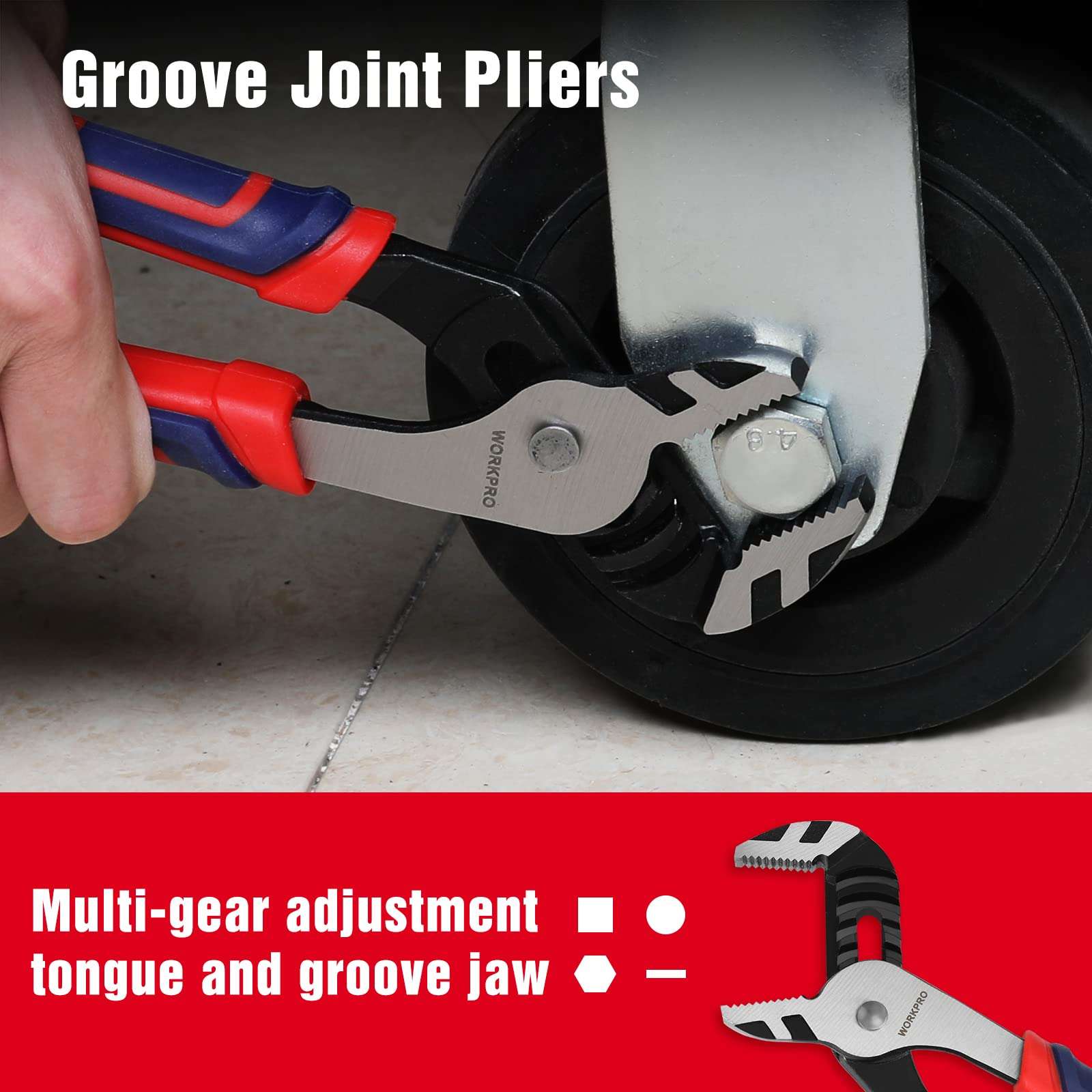 WORKPRO 4-Piece Pliers Set - Premium CR-V Construction Tool Set Including Long Nose, Diagonal Cutting, Groove Joint and Slip Joint Pliers - Red 6