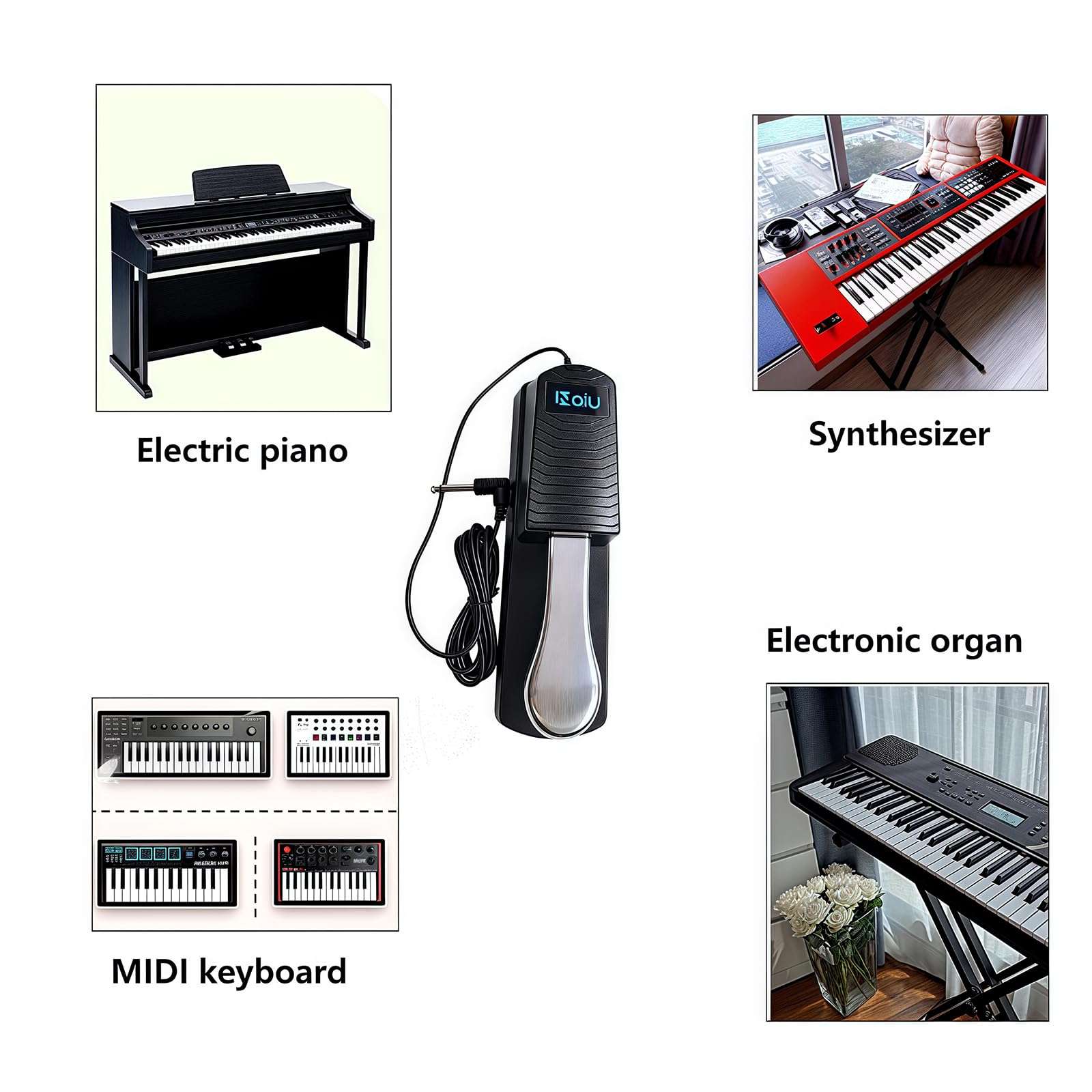 NALU Universal Sustain Pedal for Piano/Keyboard - Anti-Slip Rubber Base, 67" Cable, Quiet & Smooth Operation, ABS Shell with Metal Pedal & Spring (1/4" Jack) Model A 4