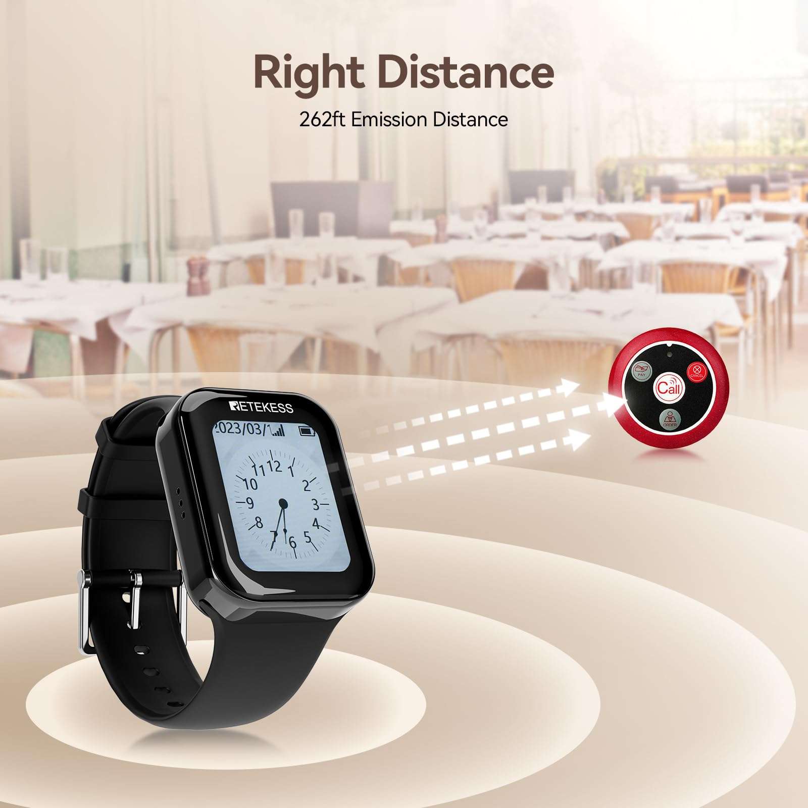 Retekess TD113 Waitress Pager System,Wireless Calling System, IPX67 Waterproof, Touch Screen, 3 Receivers 25 4-Key Call Buttons 1 USB for Restaurant, Waiter 4