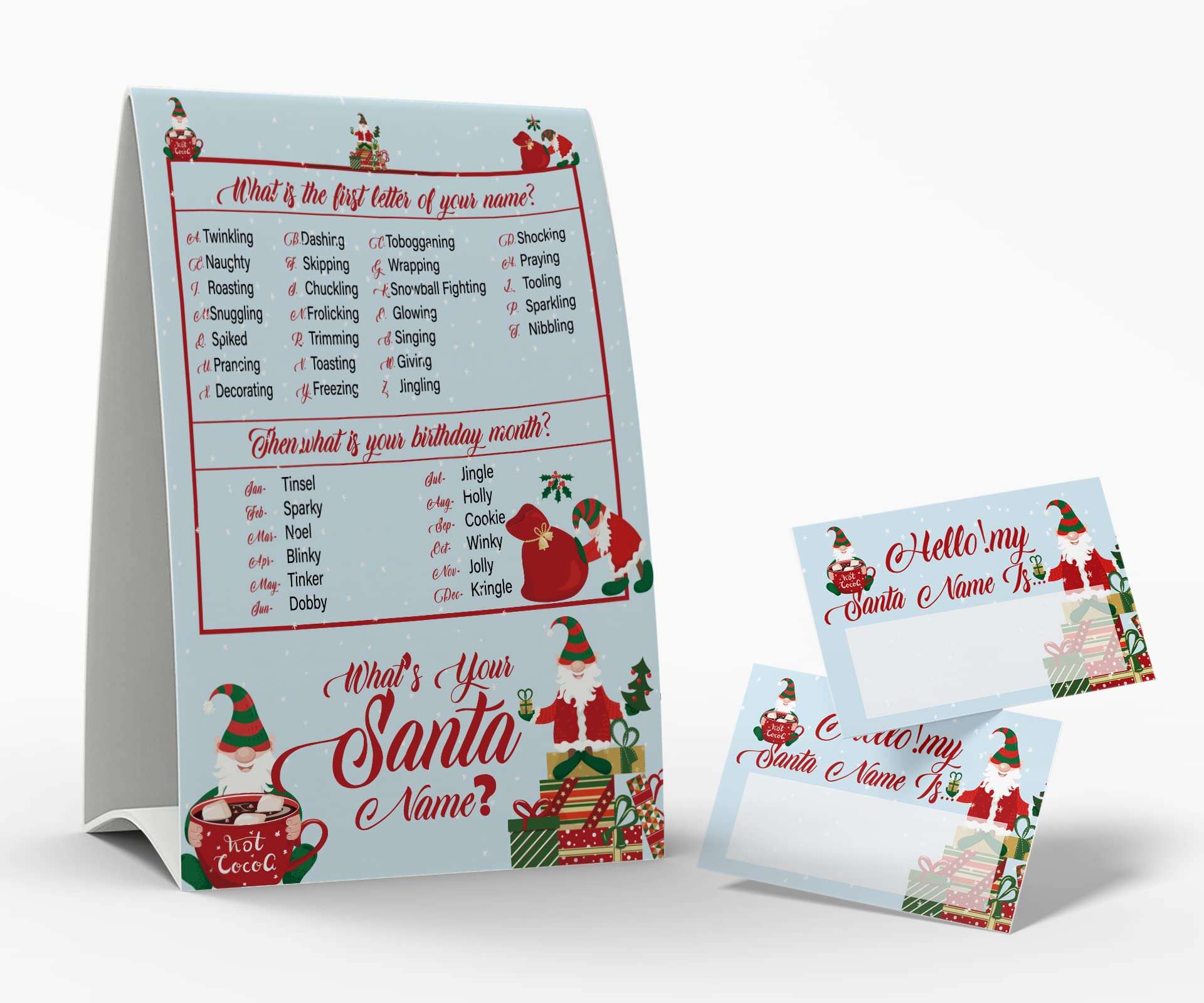 What's Your Santa Name Game, 1 Santa Theme Sign and 50 Name Tag Stickers, Christmas Party Games, Birthday Game for Kids and Adult Parties, Activity Game for Office or Class | JRKP053L 1