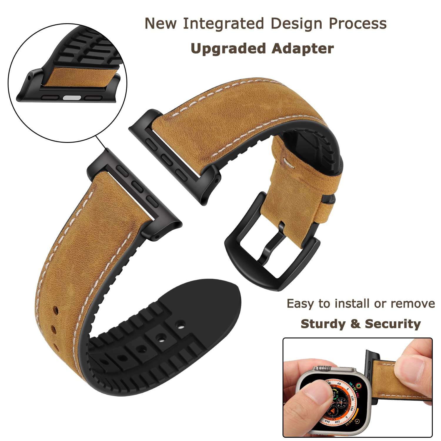 Tasikar Straps Compatible with Apple Watch Strap 49mm 45mm 44mm 42mm, Genuine Leather Silicone Replacement Band Compatible for Apple Watch Ultra Series 9 8 7 6 5 4 3 2 SE - 42mm 44mm 45mm/Brown 4
