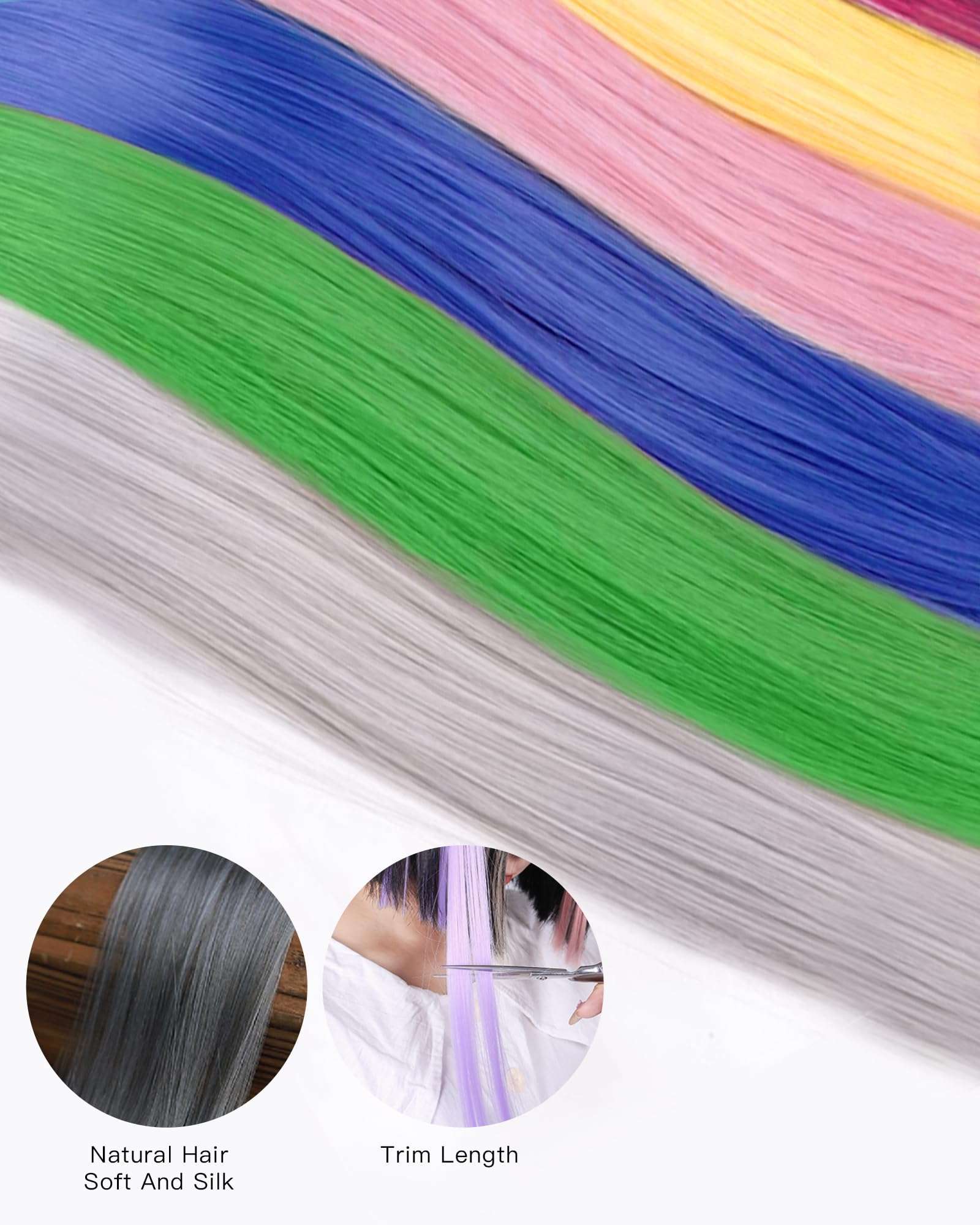 YALLOVE Assorted Color False Hair Clips, 12 Pcs Wig Extensions Long Straight Synthetic Hairpieces for Women Girls 5