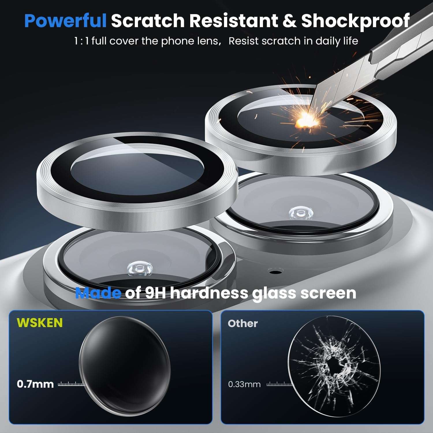 FabeKee Tempered Glass Camera Lens Protector for iPhone 16/16 Plus 9H Hardness, Full Coverage Anti Scratch Camera Metal Ring (Silver) 3