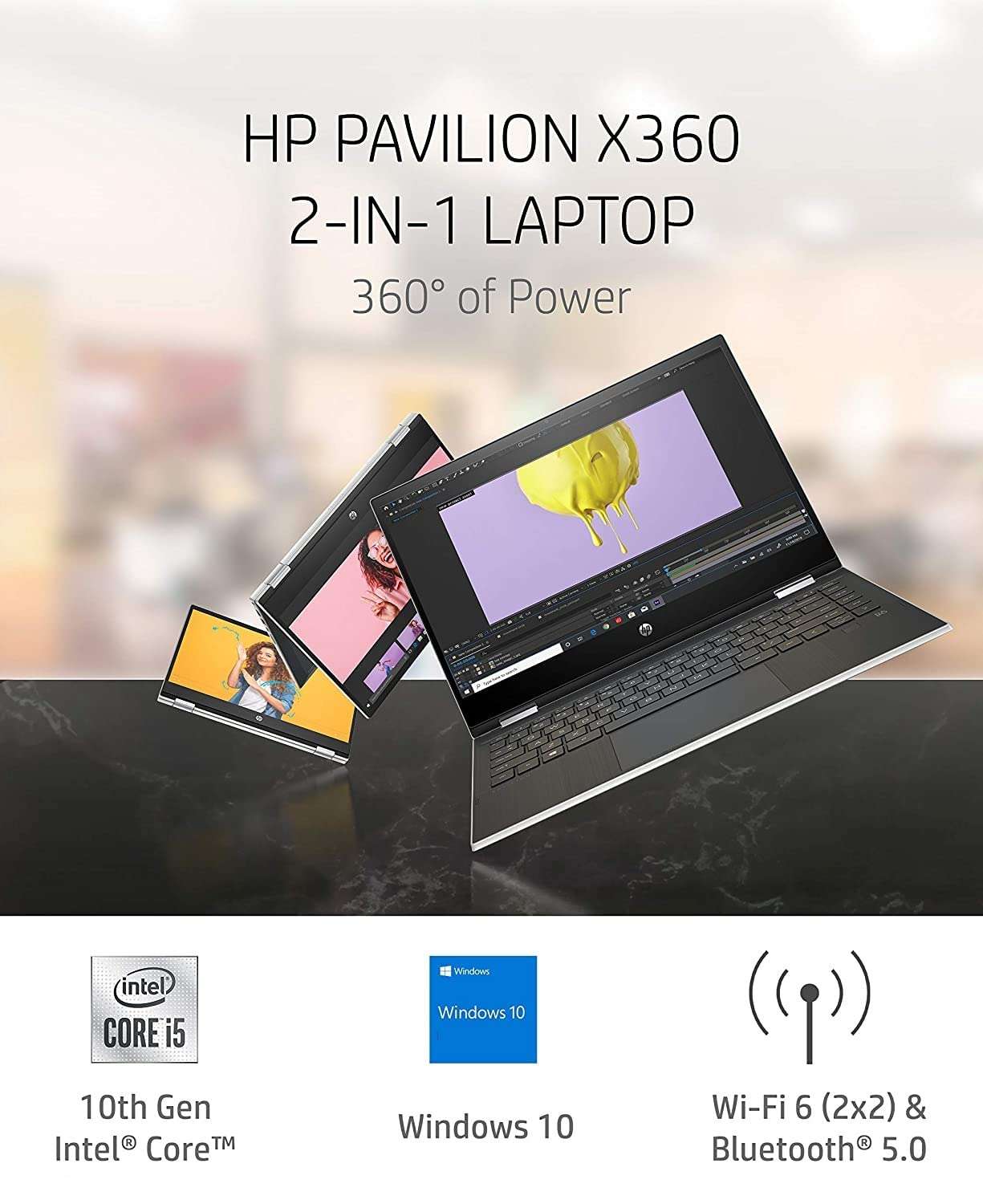 HP Pavilion x360 14 2-in-1 Laptop, 10th Generation Intel Core i5-10210U Processor, 12 GB Ram, 512GB PCI-E SSD Storage, 14” Full HD Touch Screen, BARLEY8 Accessories, Windows 10 PRO 2