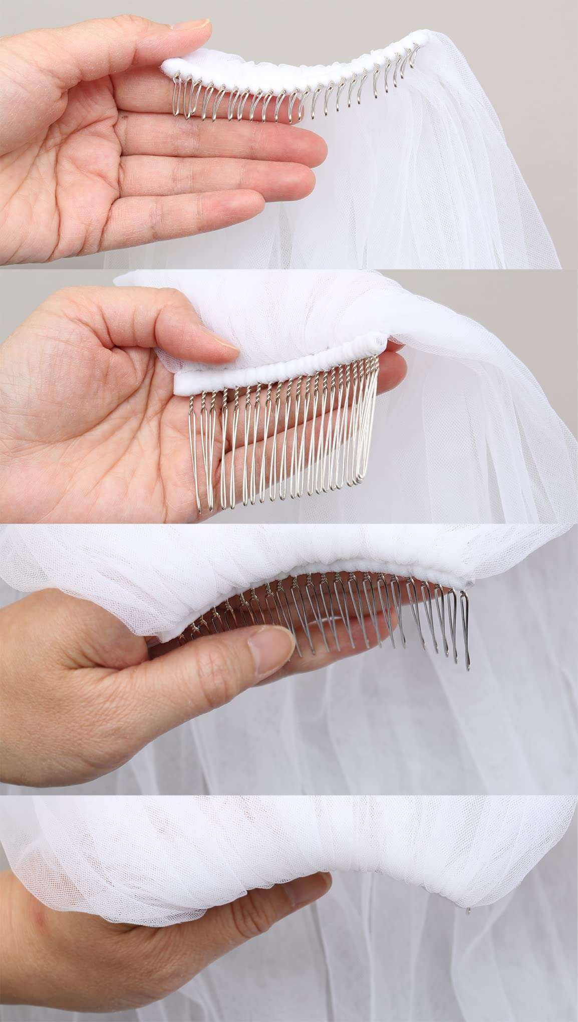 SAMKY 2T 2 Tier 1/4" Ribbon Crystal Circular Veil - Light Ivory Fingertip Length 36" V531 6