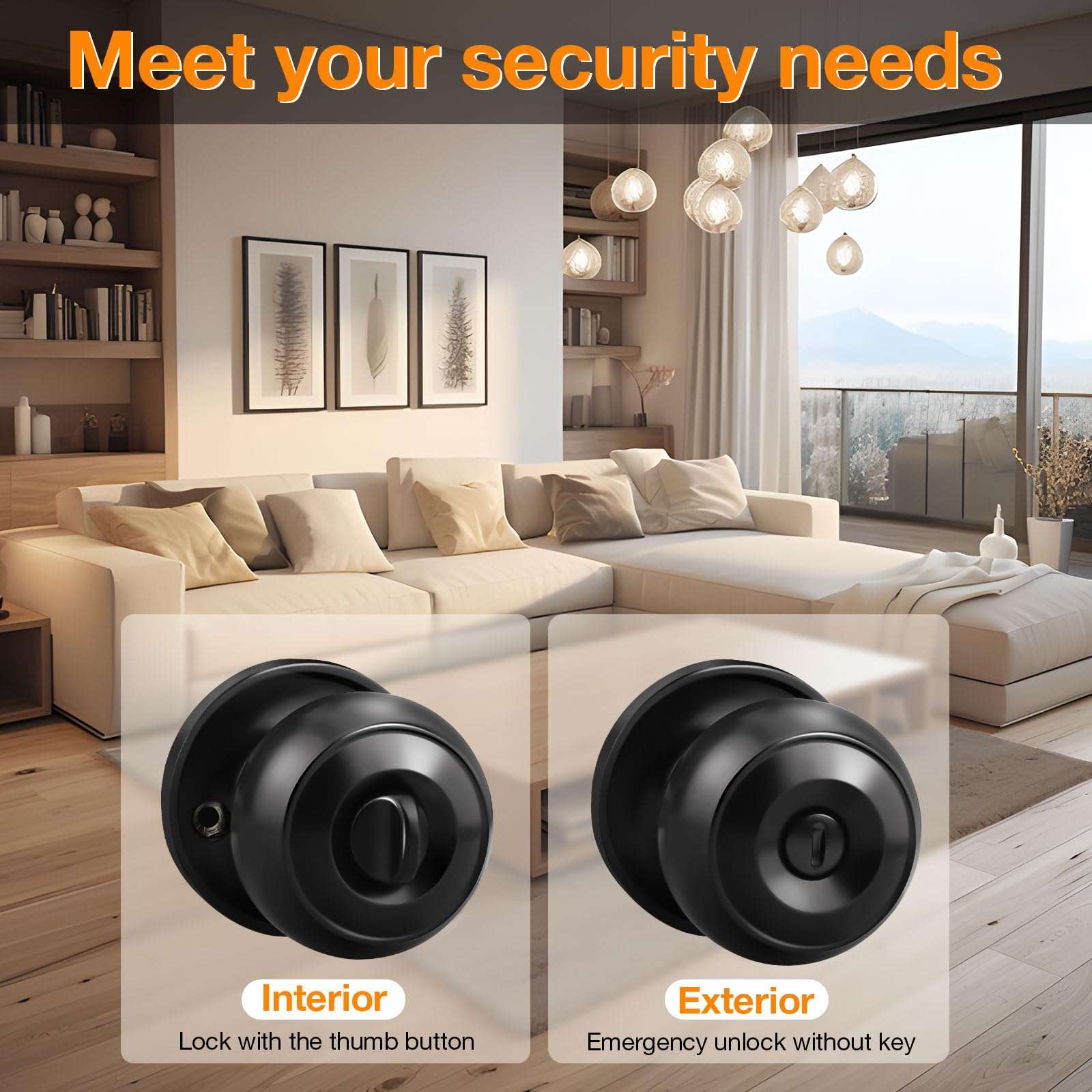 Black Matte Privacy Door Knobs for Bedroom/Bathroom/Interior Doors, Thumb Turn Locking Inside for Privacy Use, No Key, 10Pack, Flat Ball Shape 6