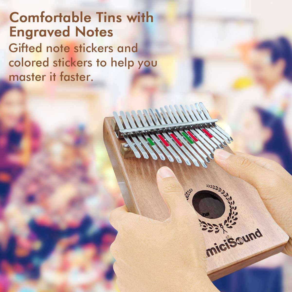 amiciSound Thumb Piano 17 Keys Musical Instrument Kalimba with Engraved Notes, Tuning Hammer and Protective Carry Bag 6